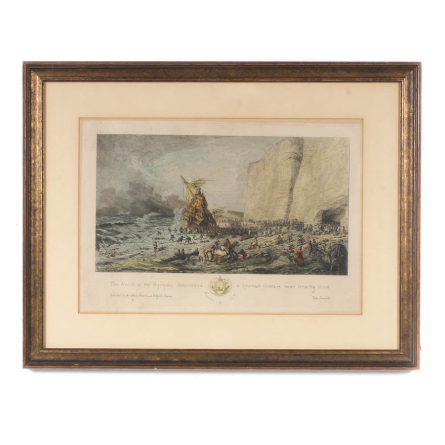 J.H. Hurdis Hand-Colored Engraving "The Wreck of the Nympha Americana"