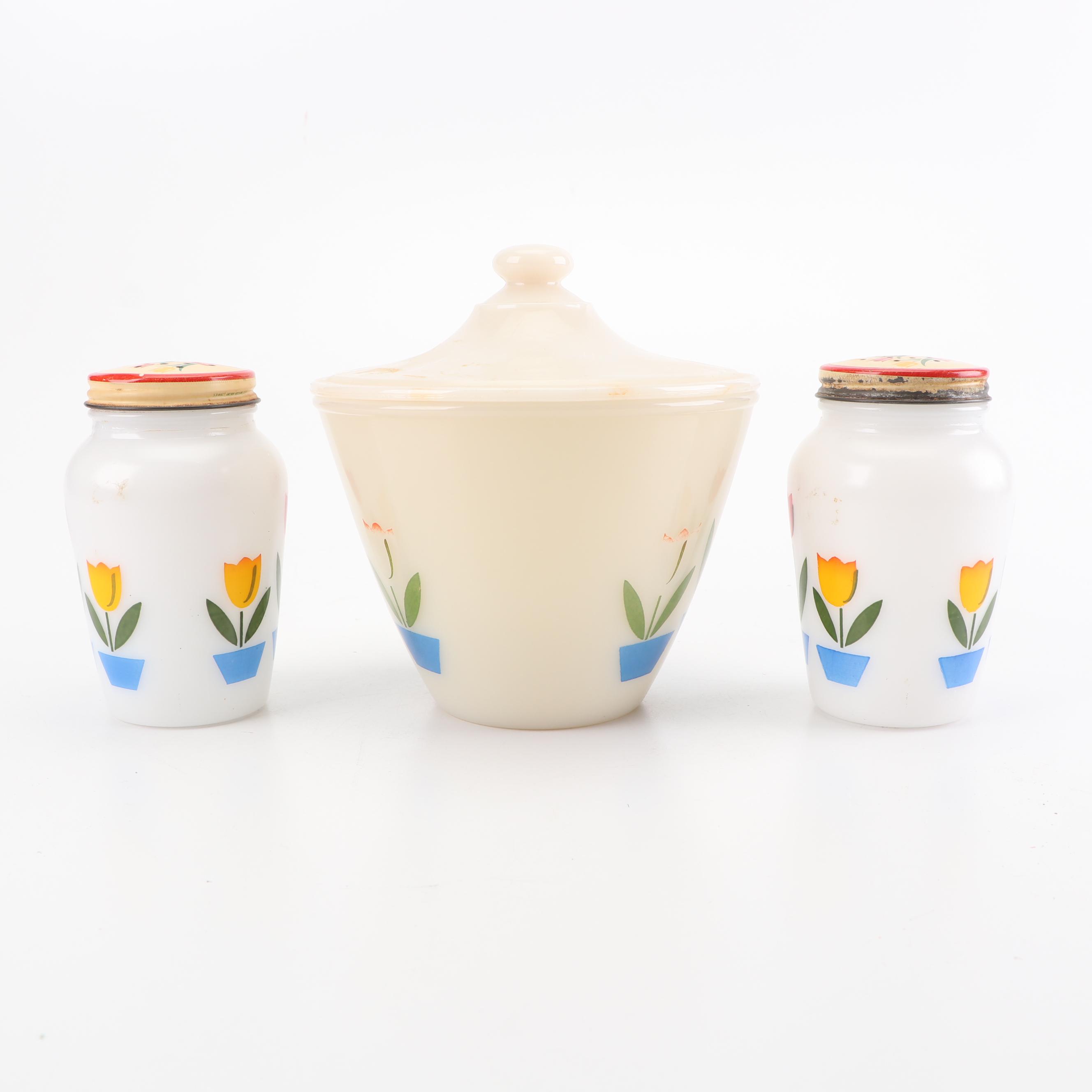 Anchor Hocking Fire-King "Tulip" Glass Mixing Bowls and Shakers