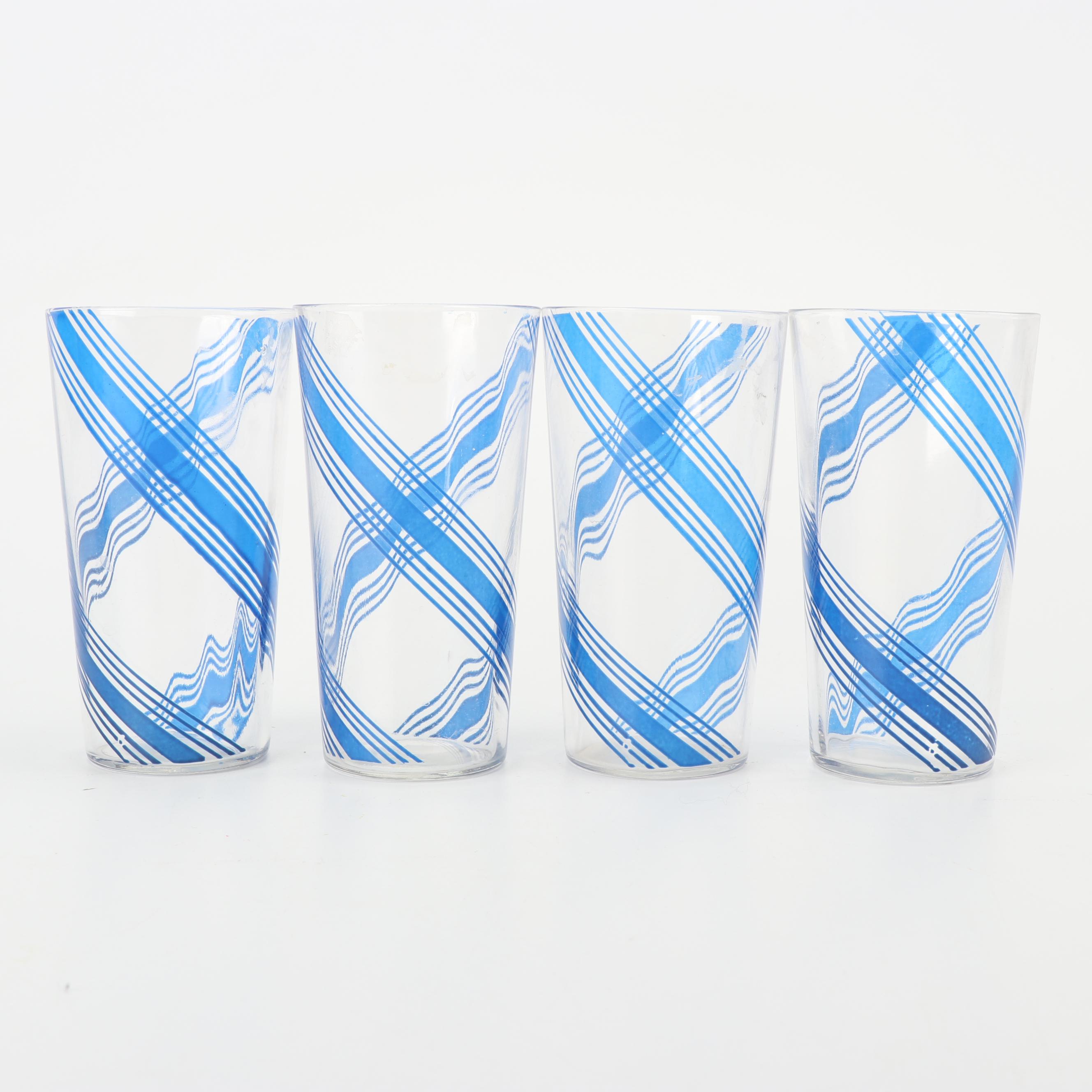 Vintage Sailboat and Swirled Motif Cobalt Glass Tumblers featuring Hazel-Atlas