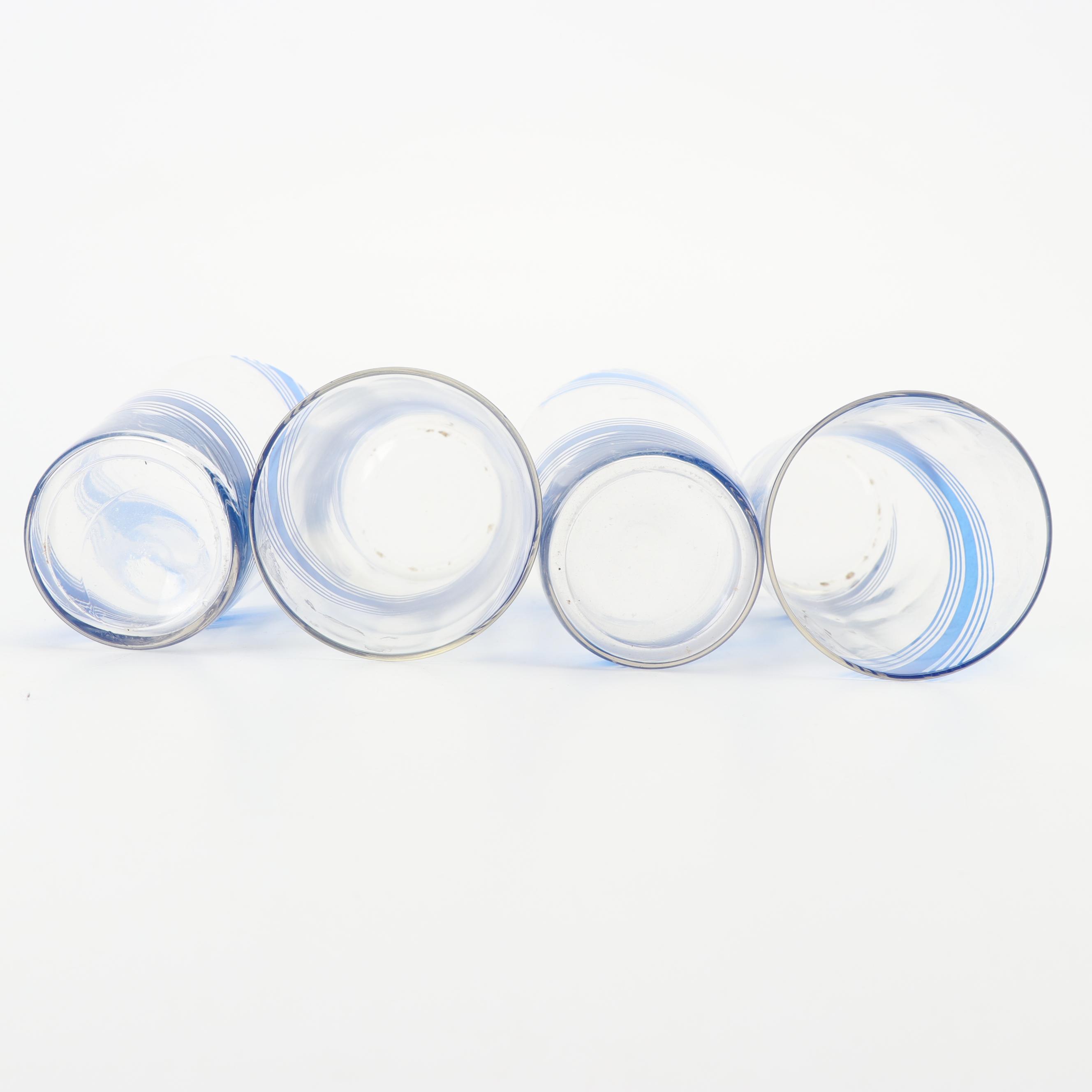 Vintage Sailboat and Swirled Motif Cobalt Glass Tumblers featuring Hazel-Atlas