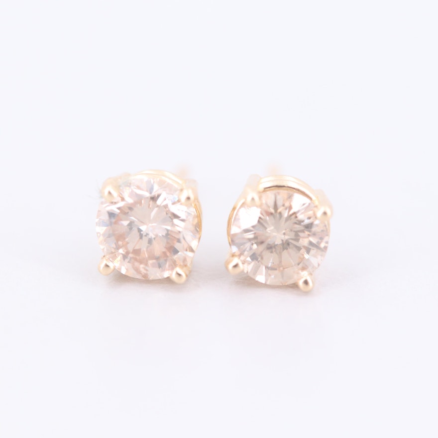 14K Yellow Gold Diamond Stud Earrings