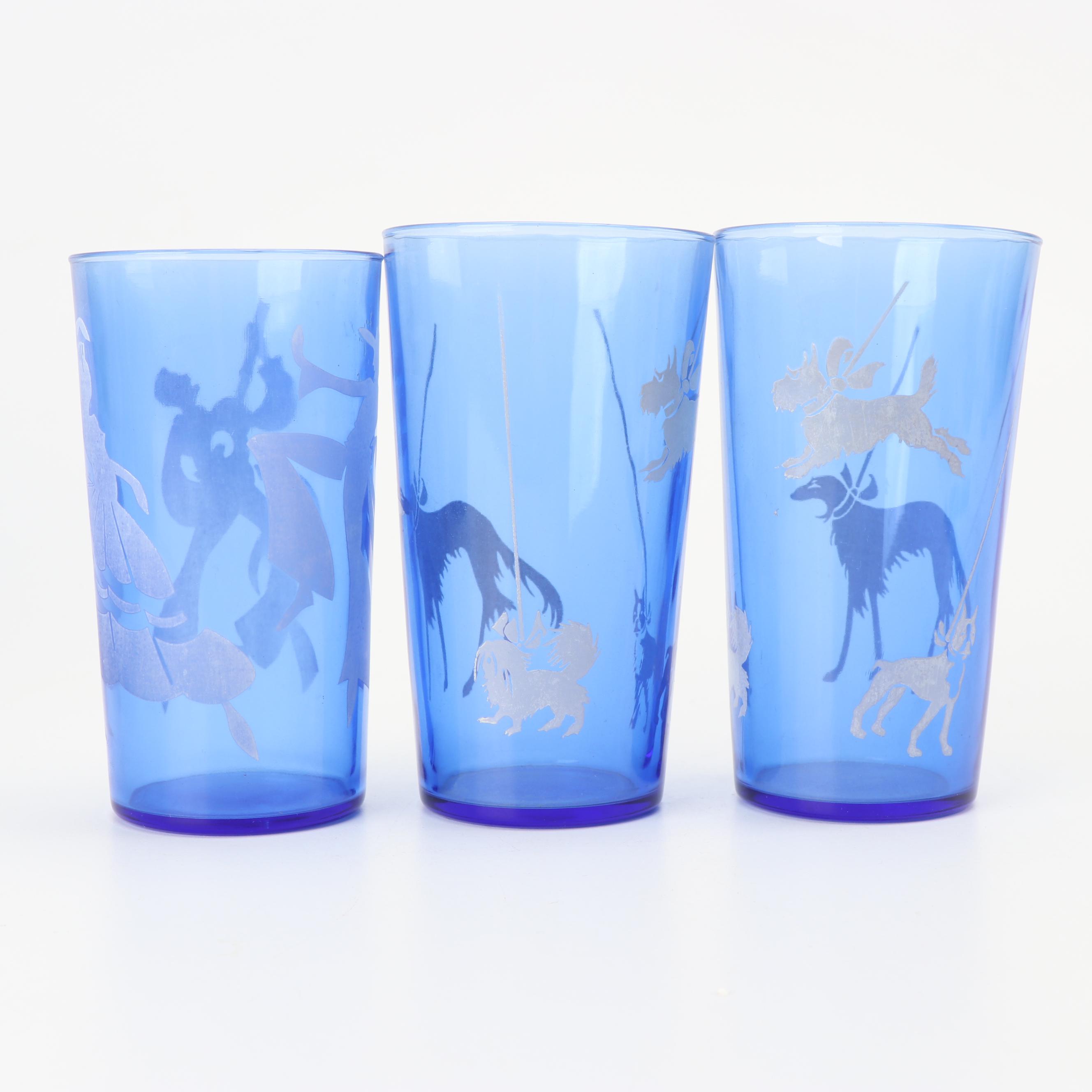 Hazel-Atlas Cobalt "Flamenco" and "Afghan and Scottie Dog" Serveware