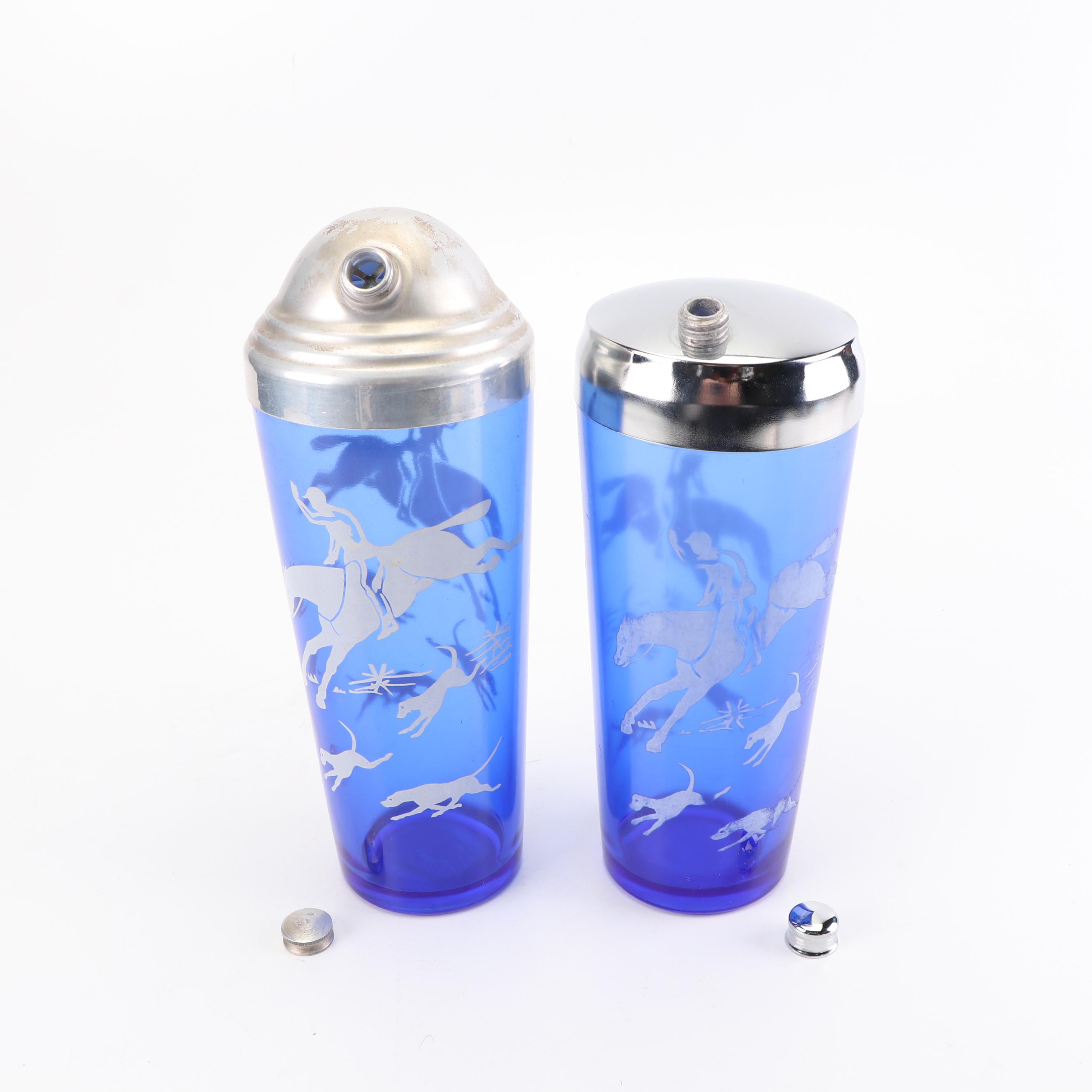 Vintage Hazel-Atlas "Hunt Scene" Cobalt Tumblers and Shakers