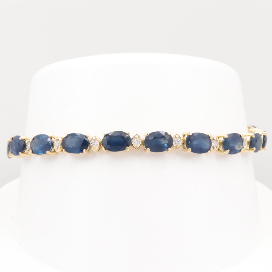 18K Yellow Gold Sapphire and Diamond Bracelet