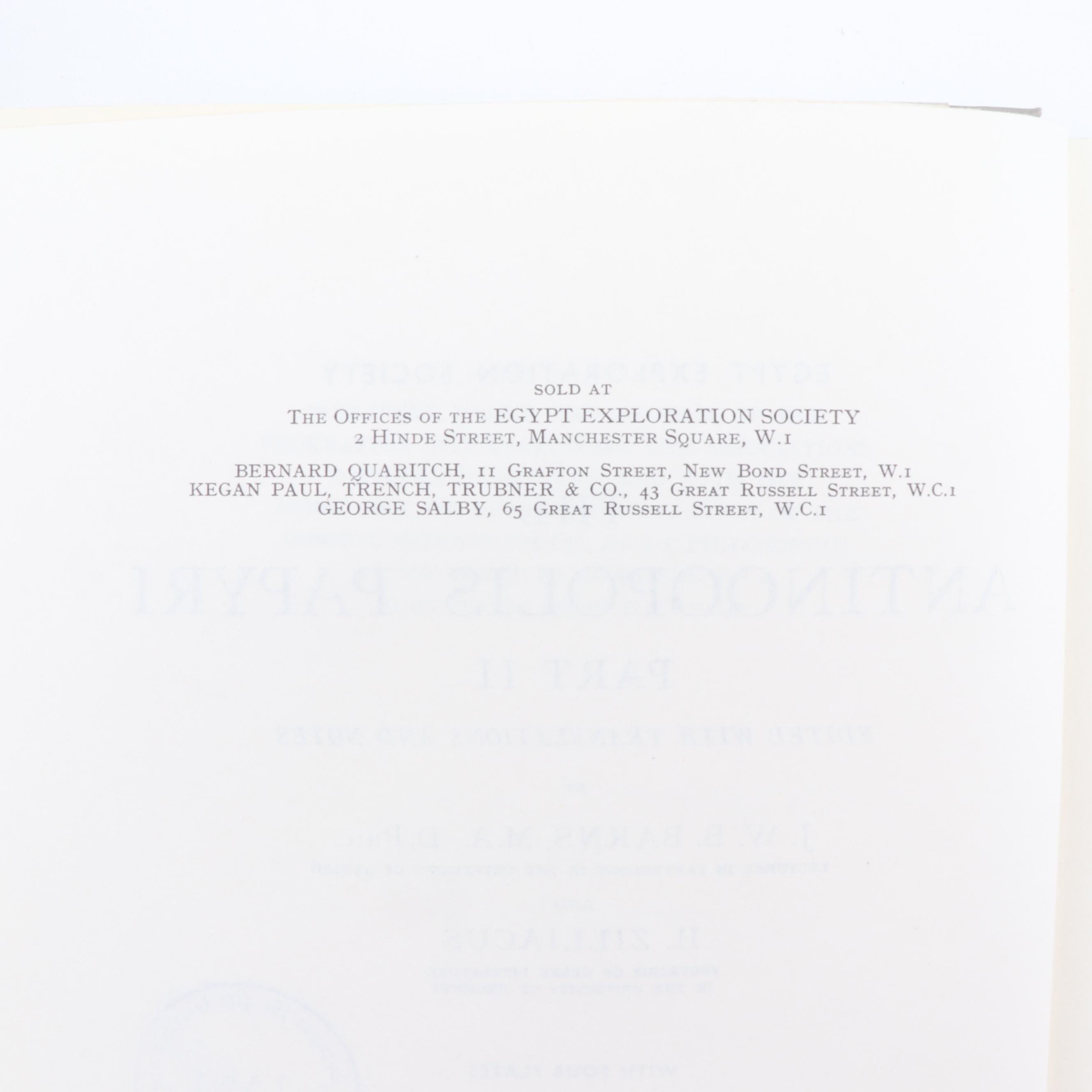 Egypt Exploration Society Books Featuring "The Oxyrhynchus Papyri"