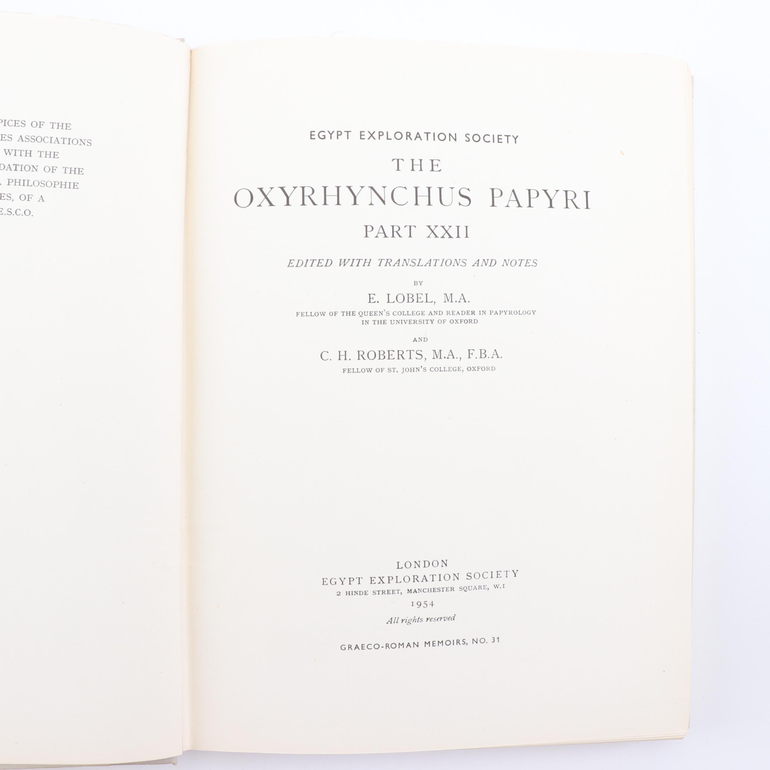 Egypt Exploration Society Books Featuring "The Oxyrhynchus Papyri"