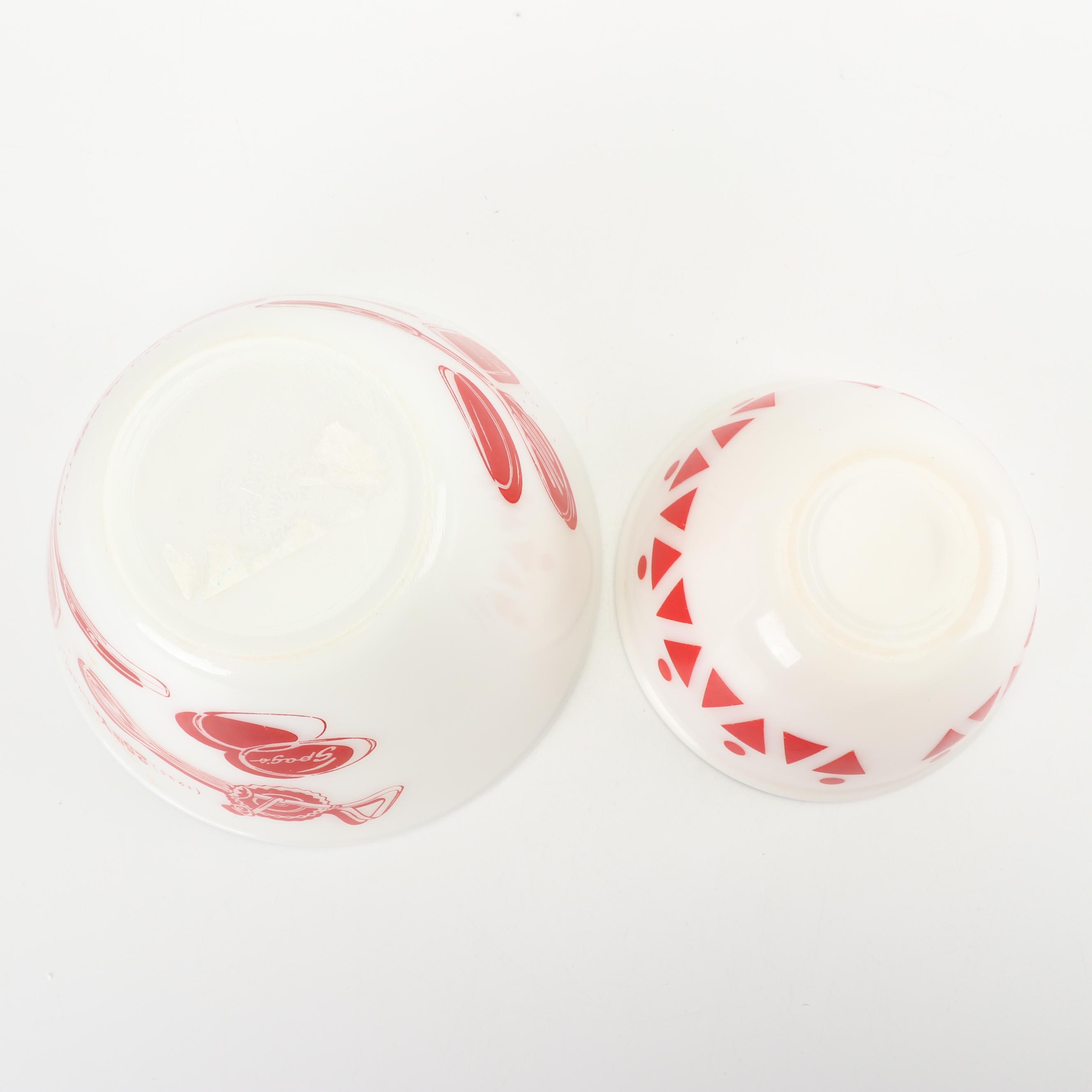 Vintage Milk Glass Custard Cups, Mixing Bowls and Spice Jars with Rack