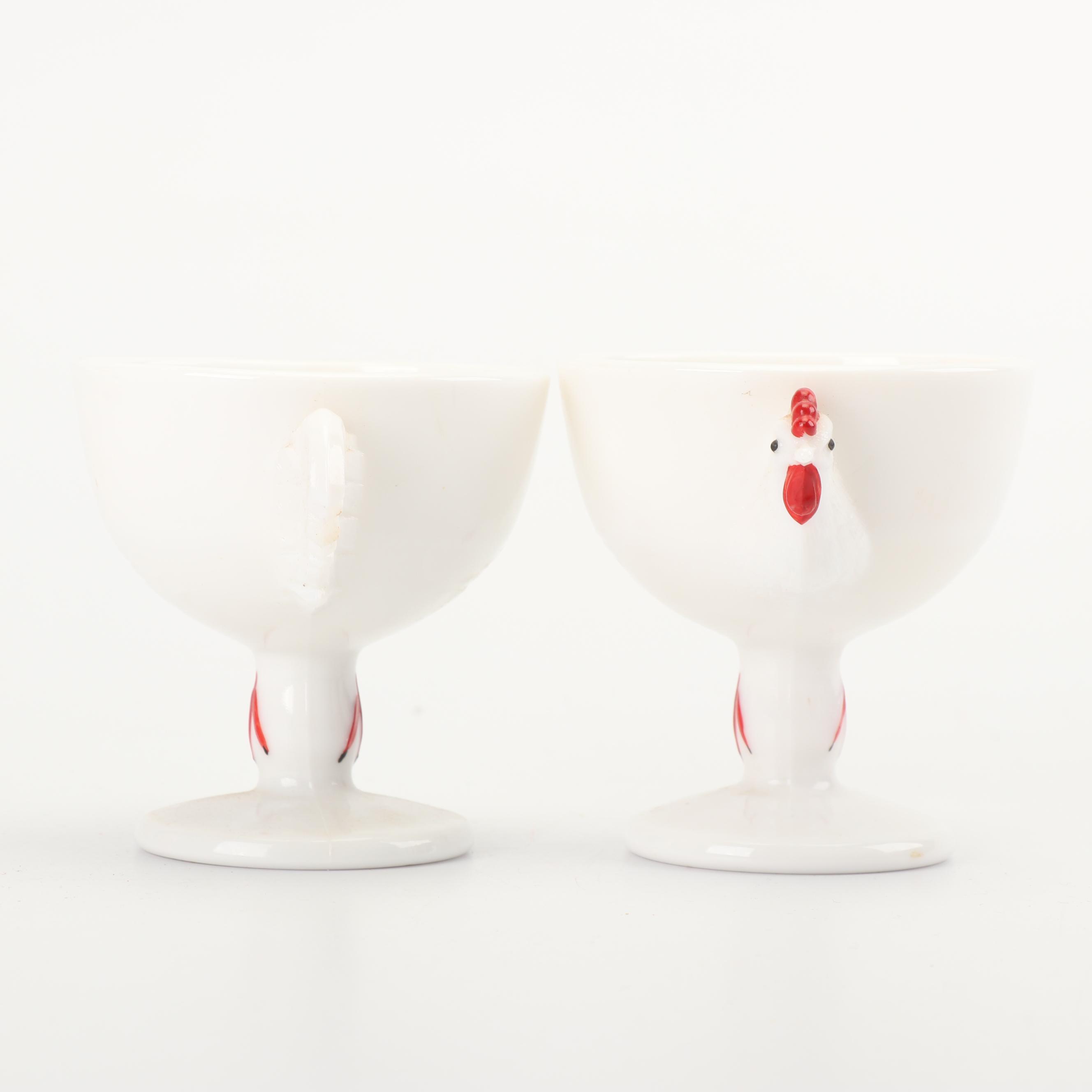 Vintage Milk Glass Custard Cups, Mixing Bowls and Spice Jars with Rack