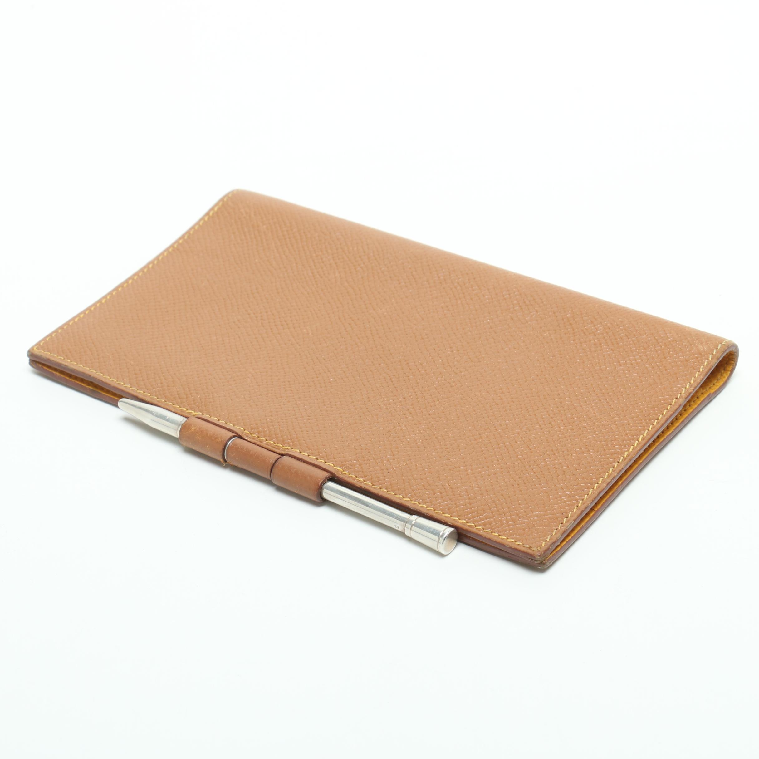 Hermès Paris Light Brown Togo Leather Checkbook Cover with Sterling Silver Pen