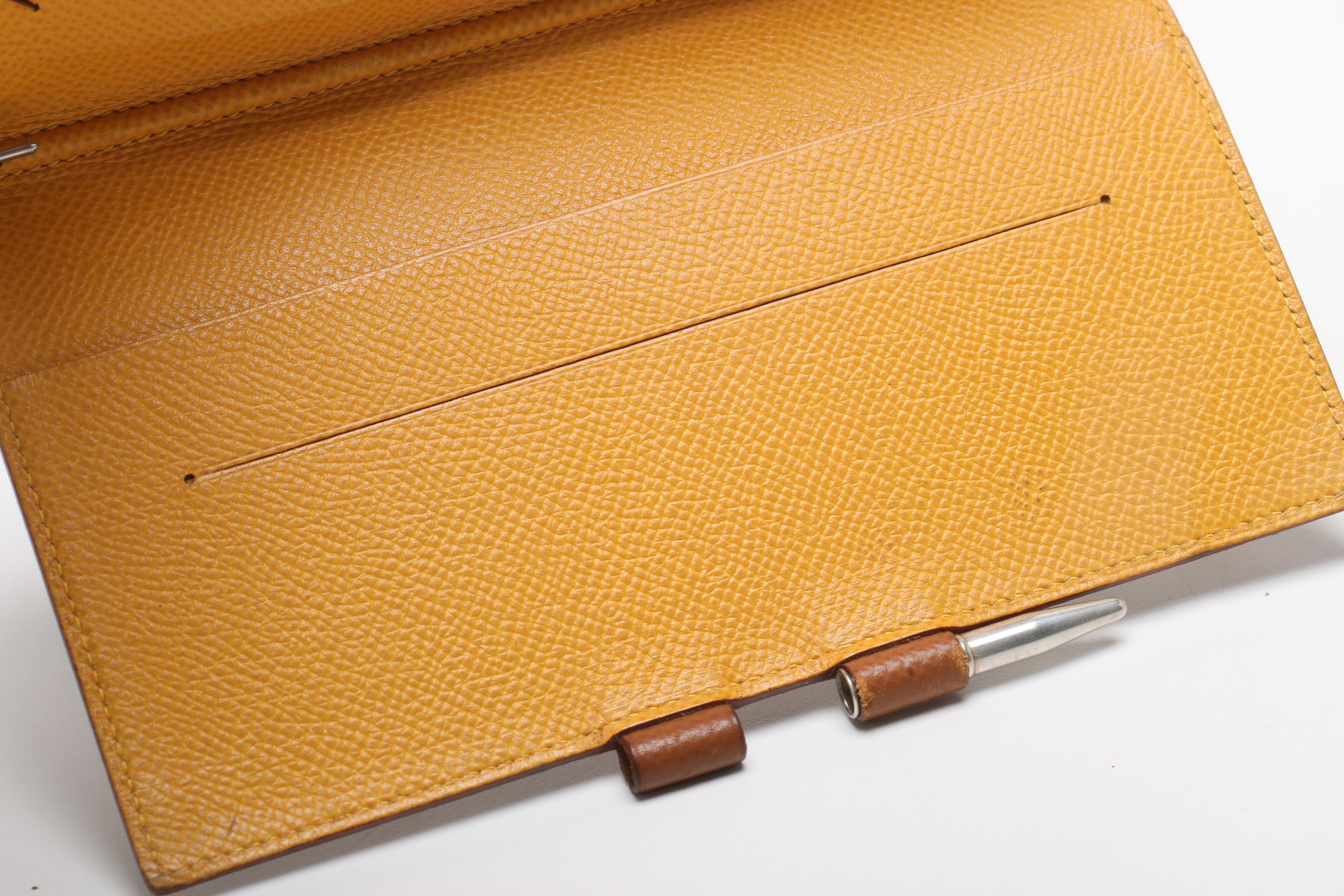 Hermès Paris Light Brown Togo Leather Checkbook Cover with Sterling Silver Pen