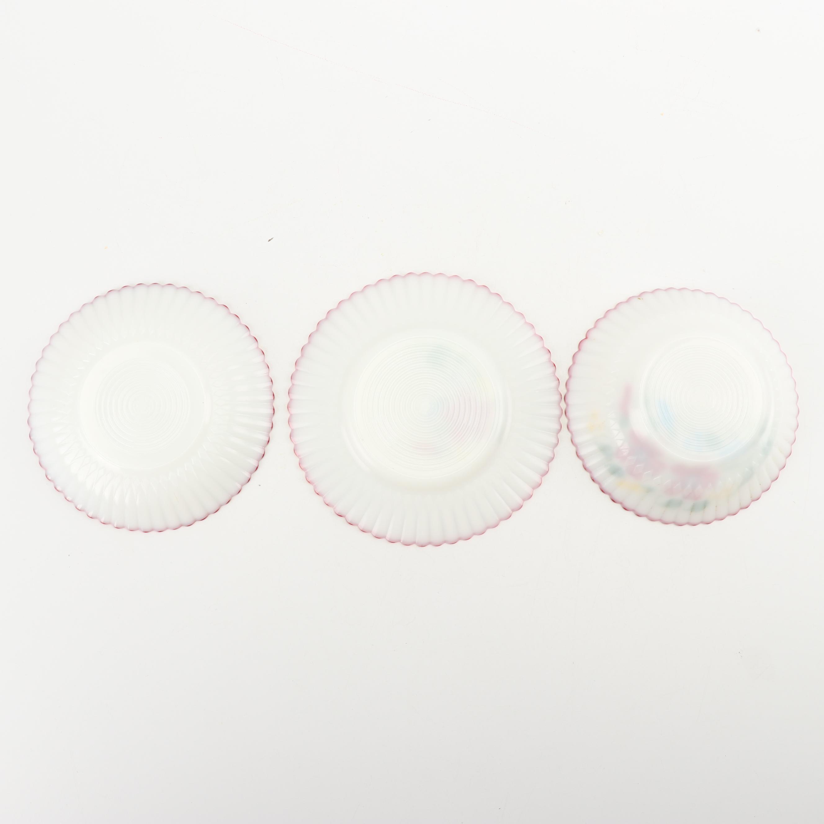 Hand-Painted Floral Motif Milk Glass Dinnerware Service for Four, 1950's