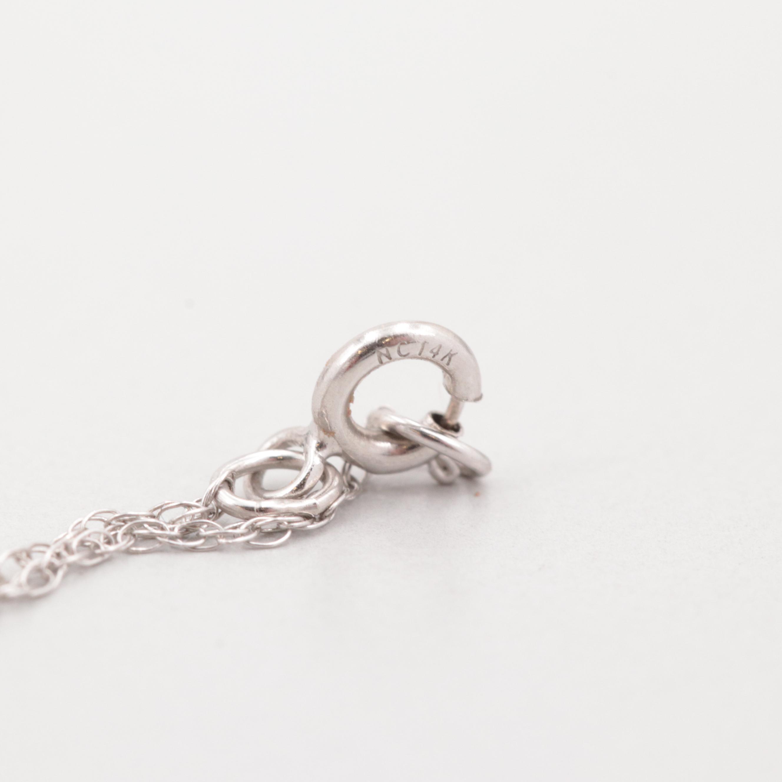 14K White Gold Obsidian and Diamond Pendant Necklace