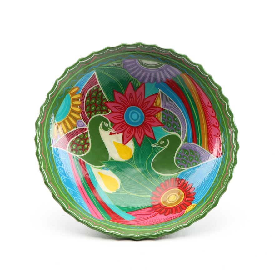 Hand-Painted Colorful Earthenware Glazed Bowl