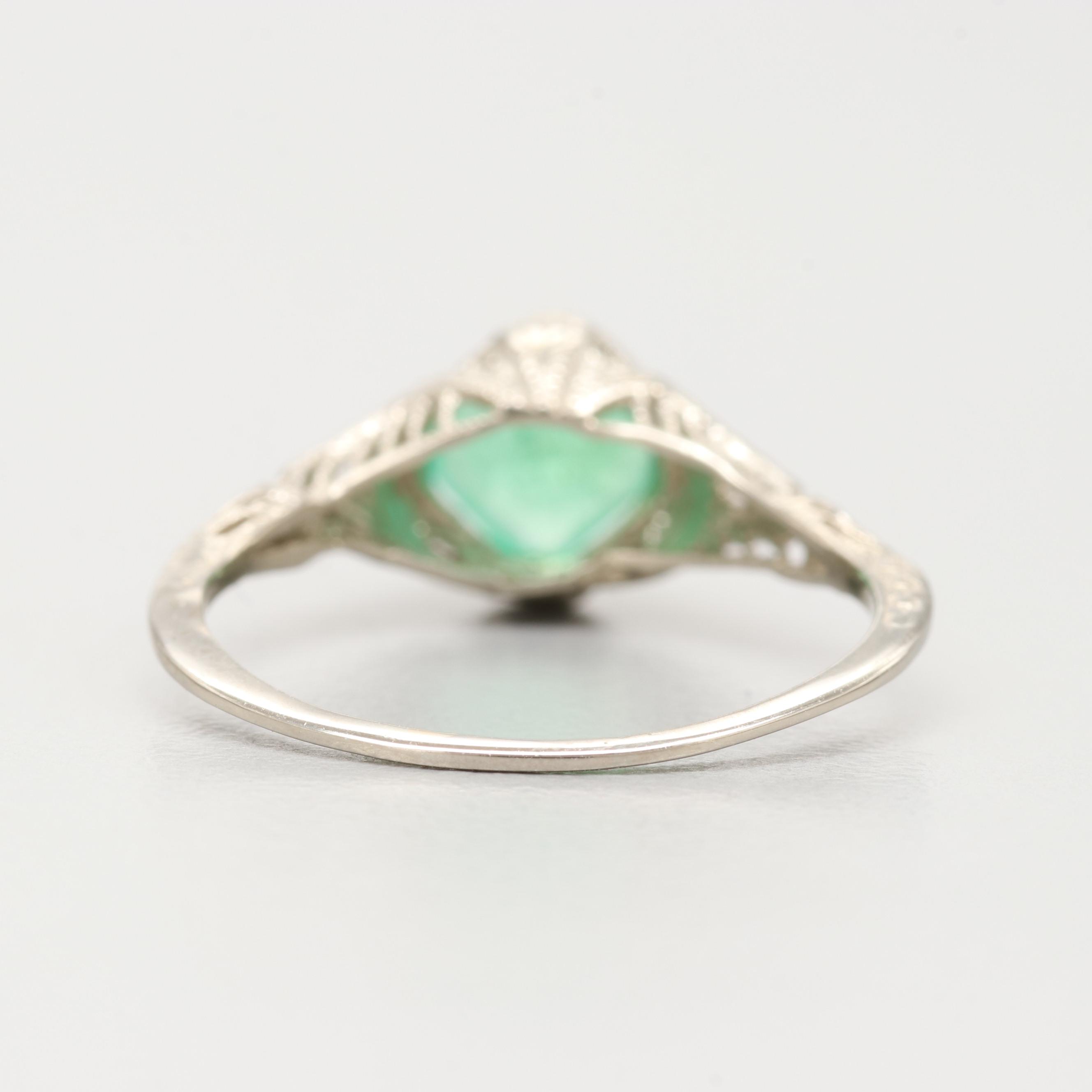 Art Deco 14K White Gold Emerald Ring