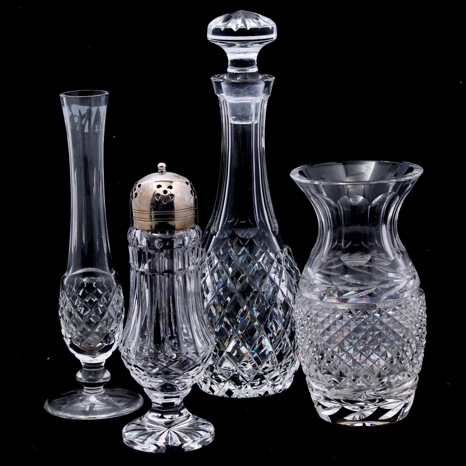 Waterford Crystal Decanter, Vases and Muffineer