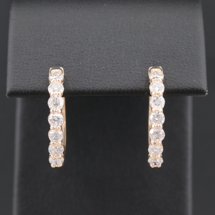 14K Yellow Gold 1.26 CTW Diamond Hoop Earrings