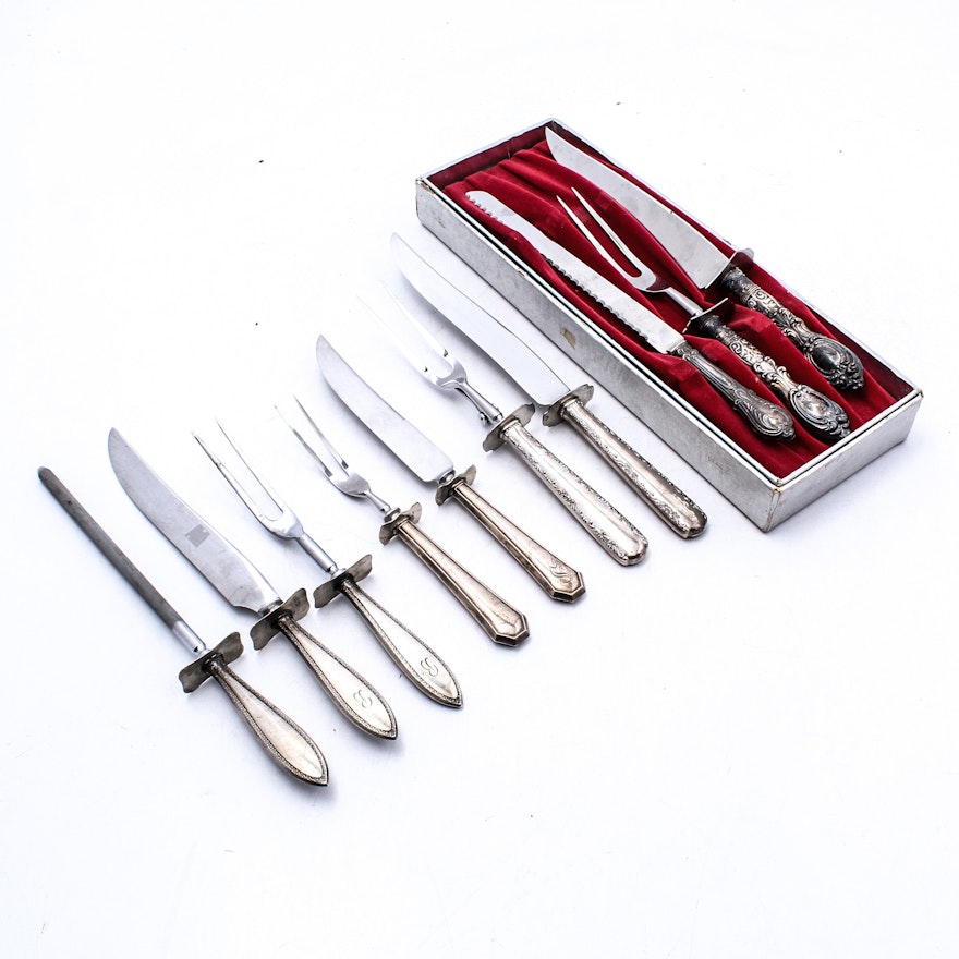 Sterling Silver Carving Sets Featuring Gorham and Crown
