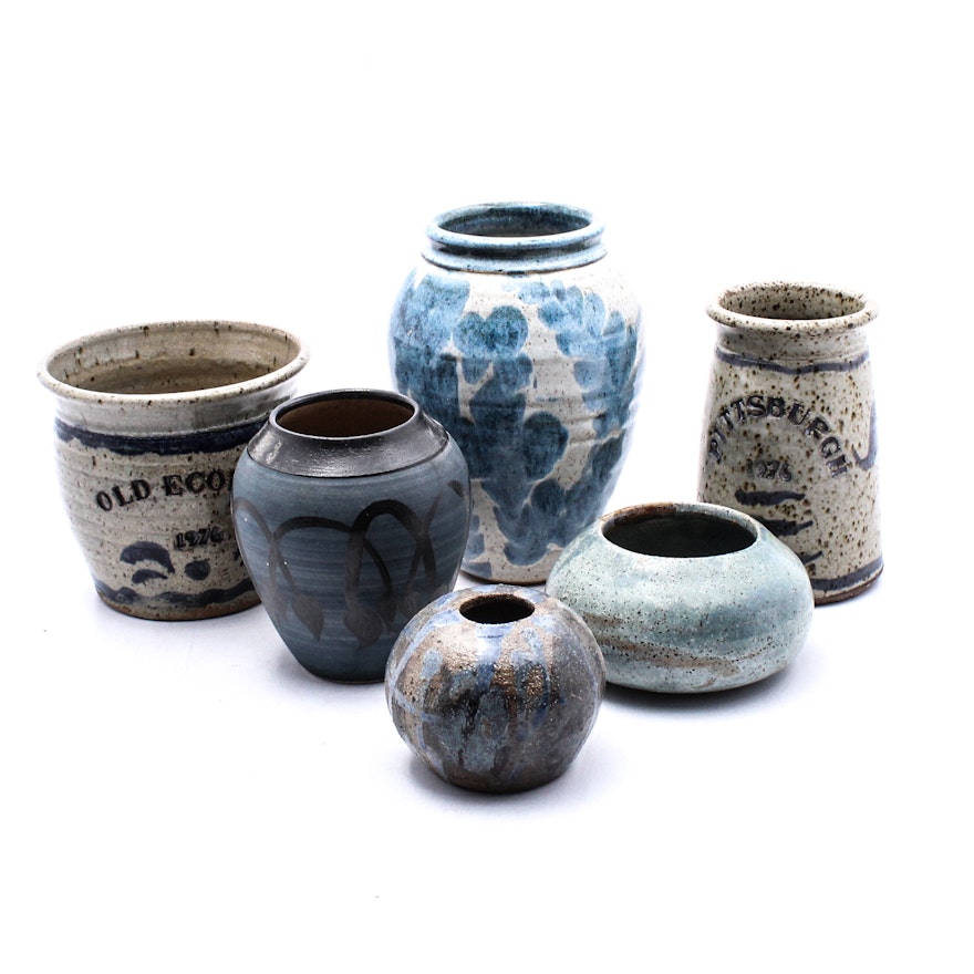 Vintage Stoneware Ceramics in Blues