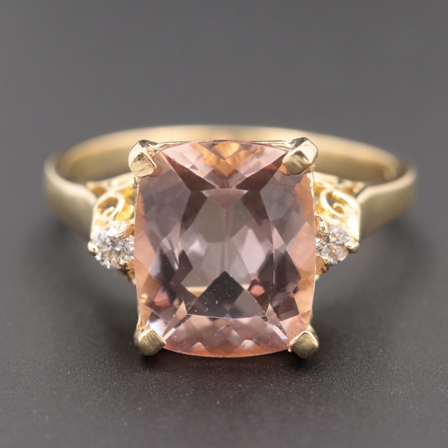 18K Yellow Gold Morganite and Diamond Ring