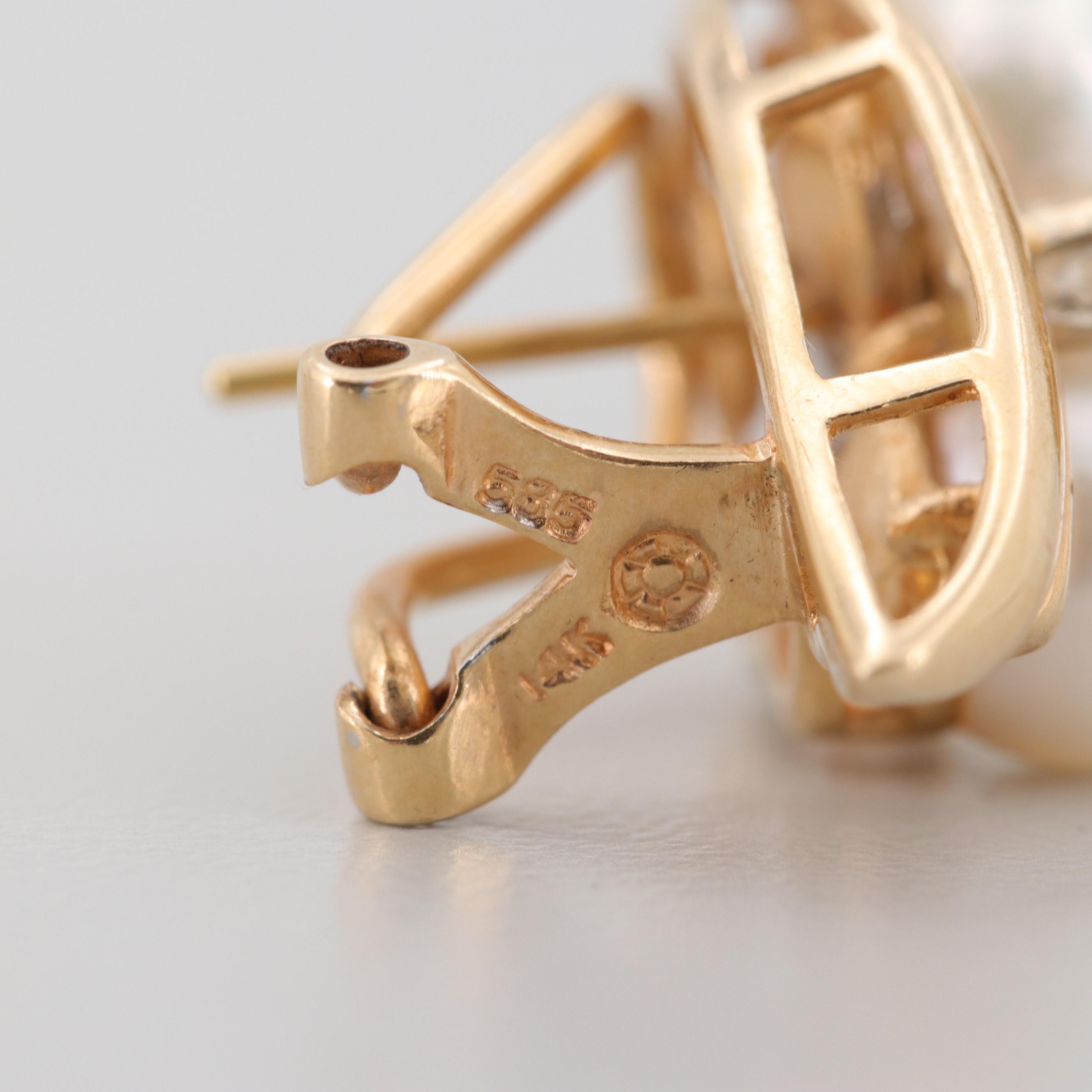 14K Yellow Gold Cultured Pearl and Diamond Earrings