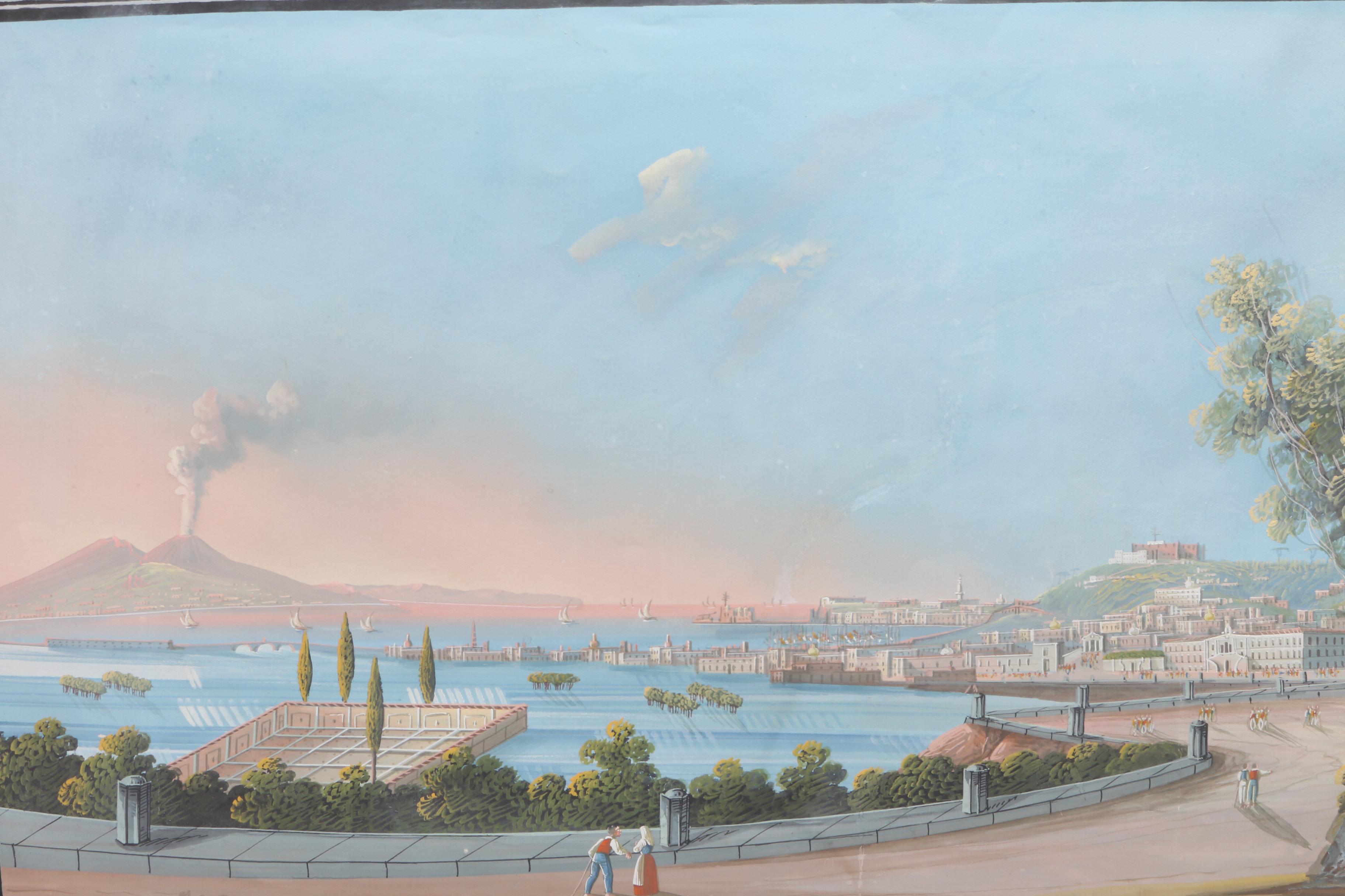 Mid 19th Century Italian Neapolitan Gouache Painting "Napoli Dal Campo"