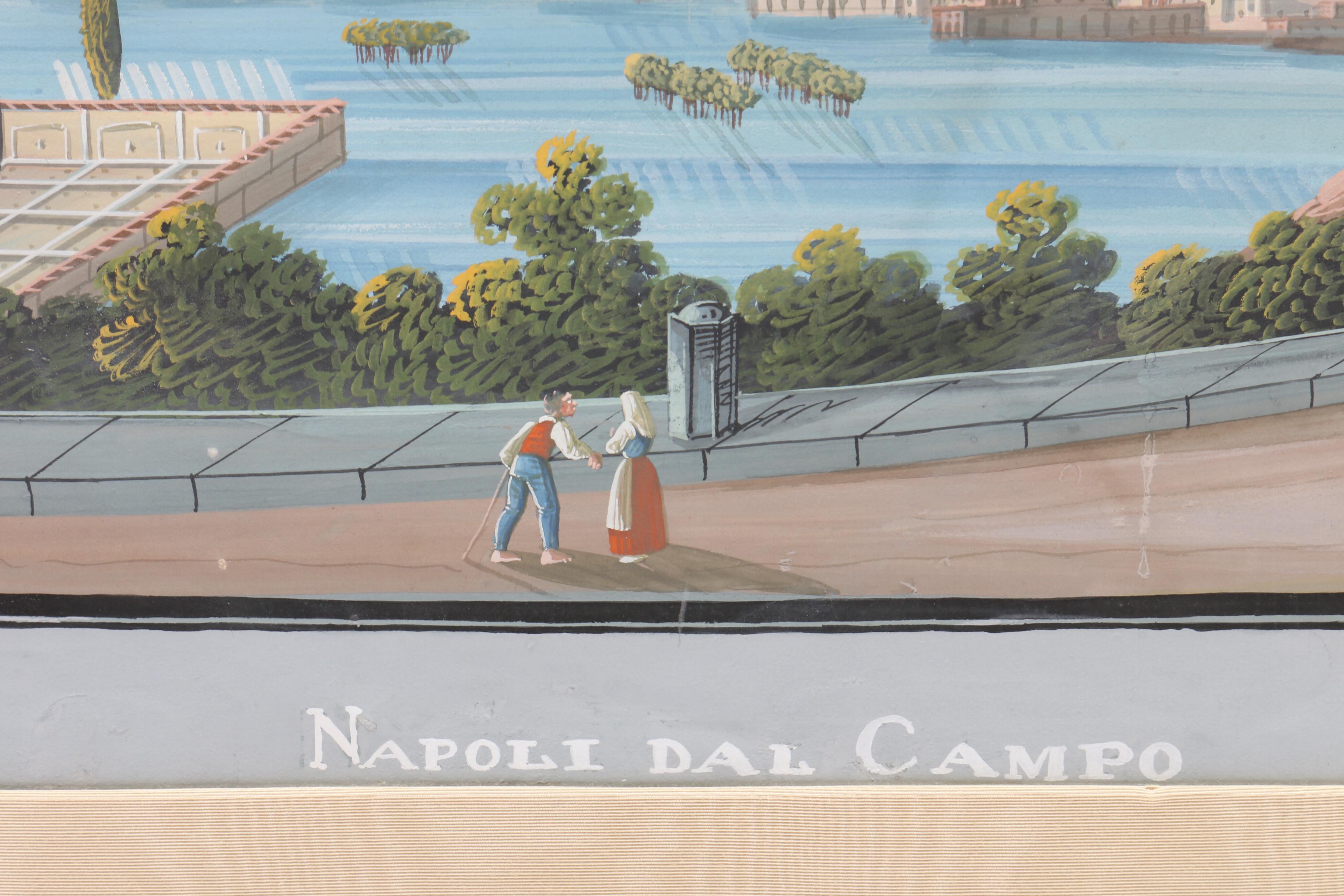 Mid 19th Century Italian Neapolitan Gouache Painting "Napoli Dal Campo"