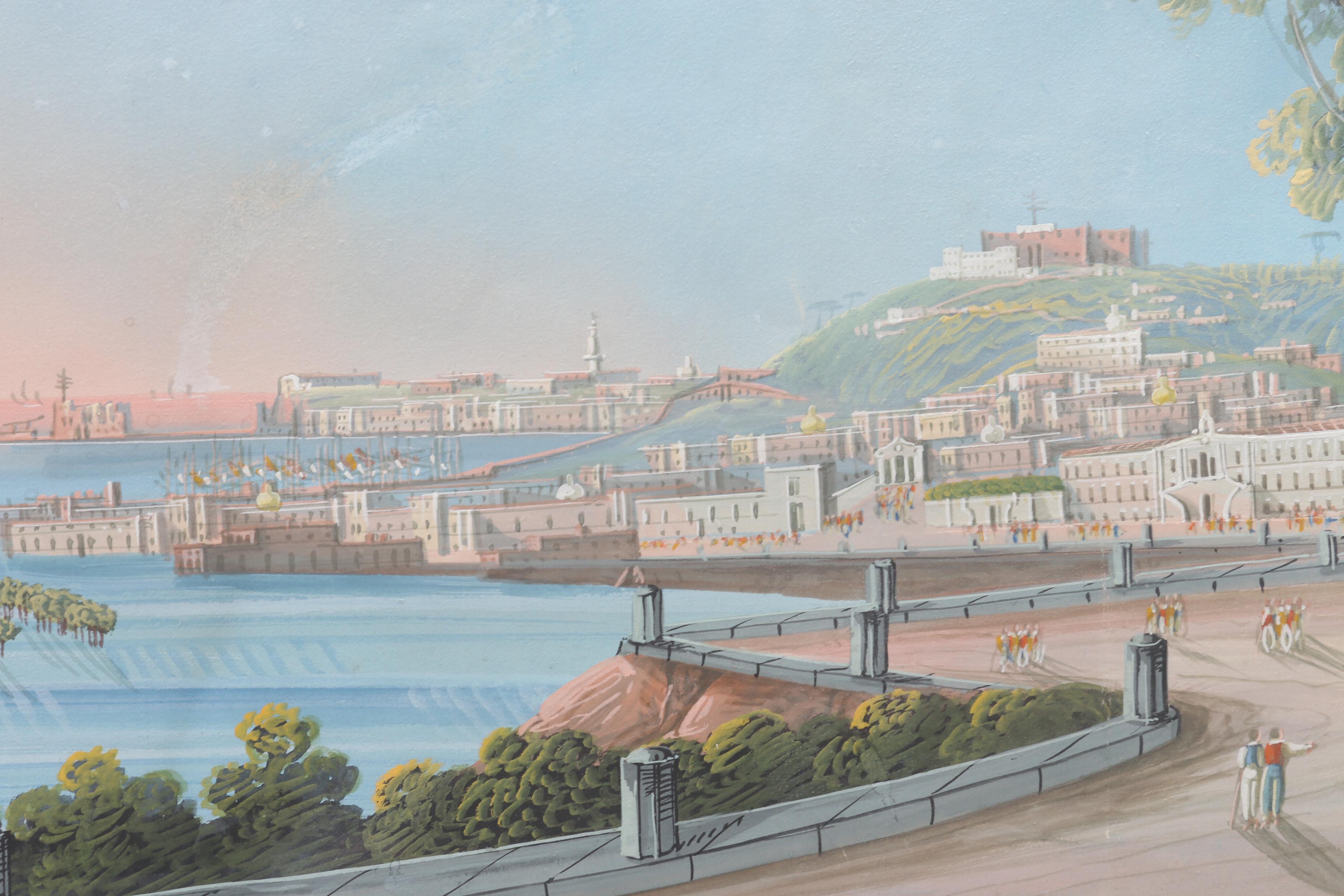 Mid 19th Century Italian Neapolitan Gouache Painting "Napoli Dal Campo"