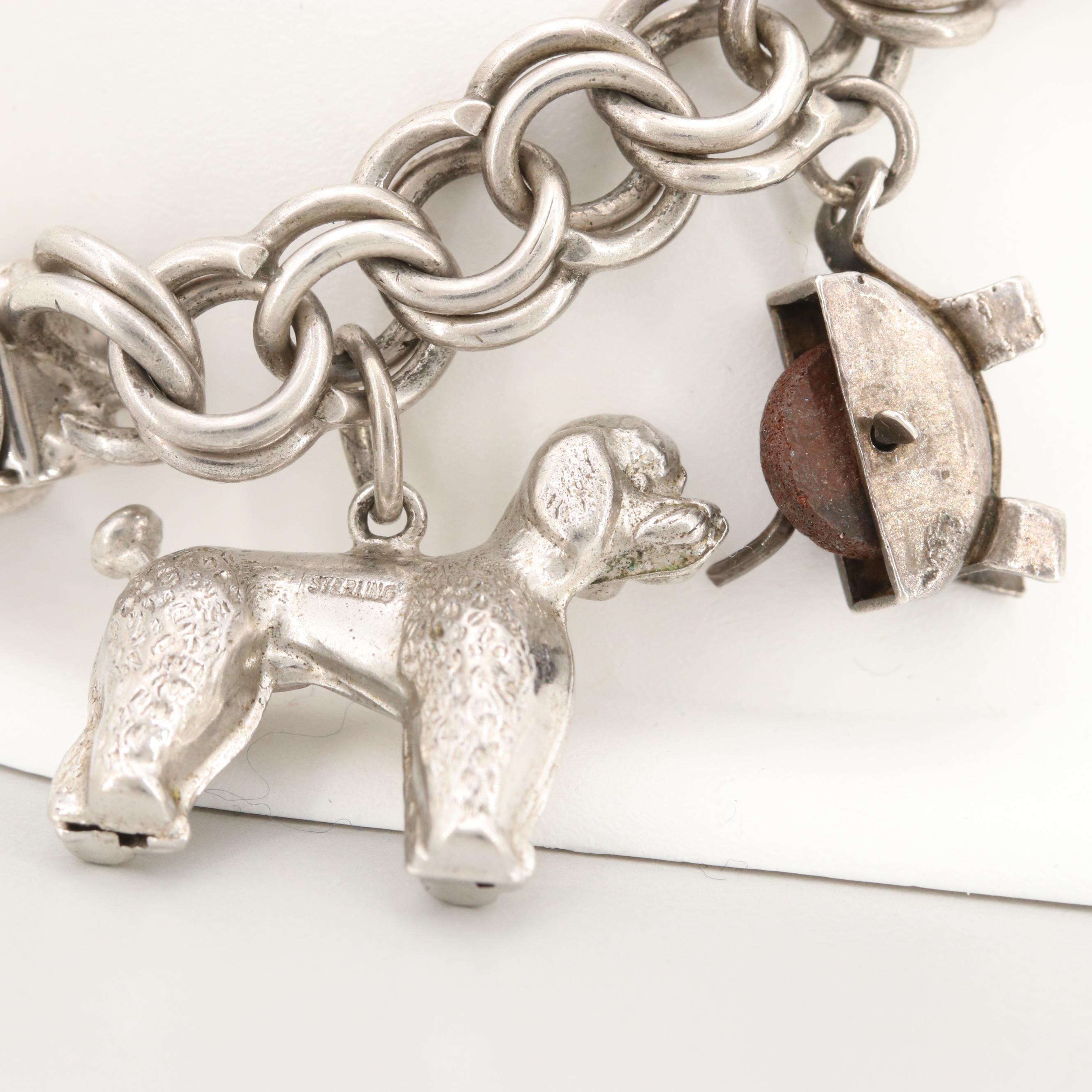 Vintage Sterling Silver Enamel Charm Bracelet With Charms