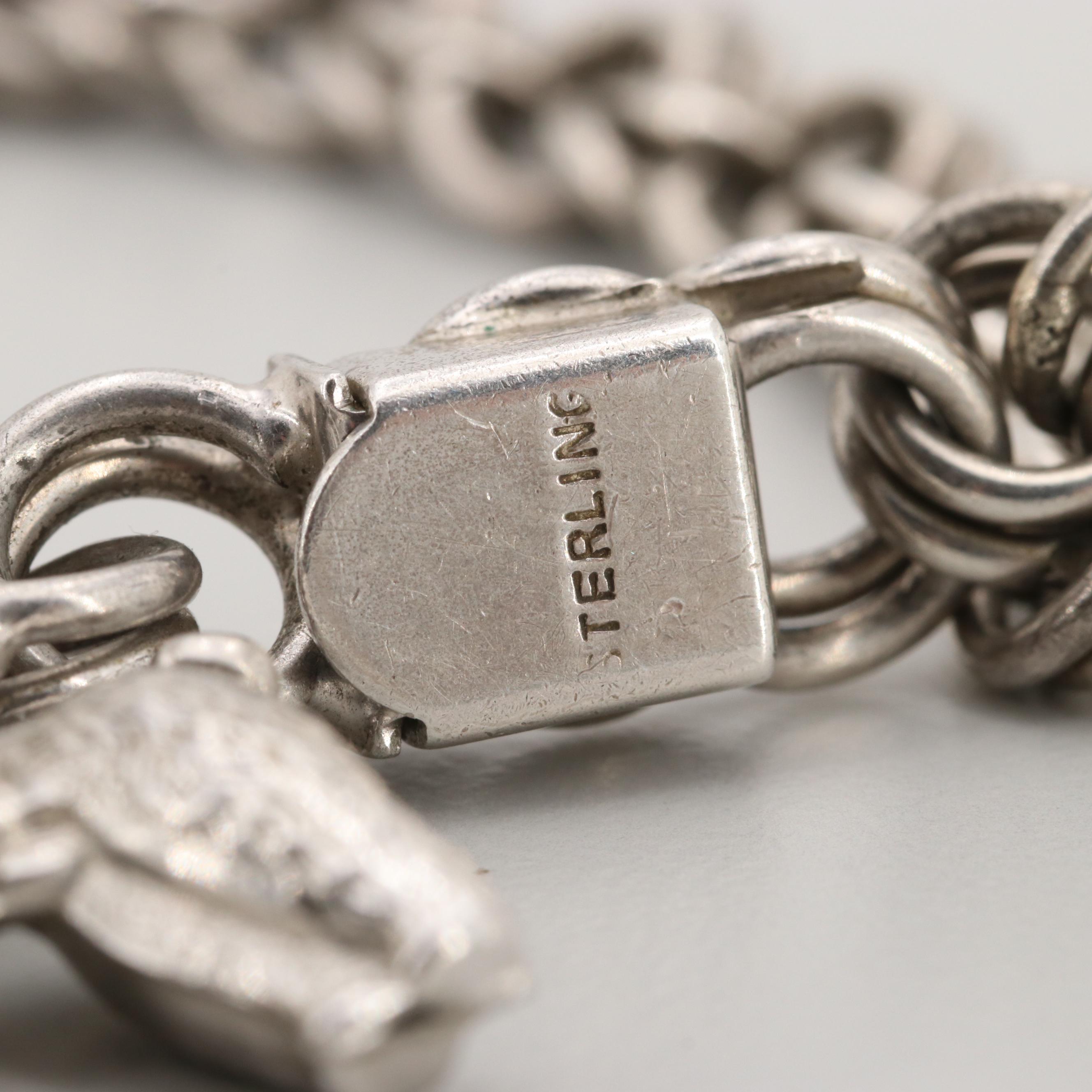 Vintage Sterling Silver Enamel Charm Bracelet With Charms