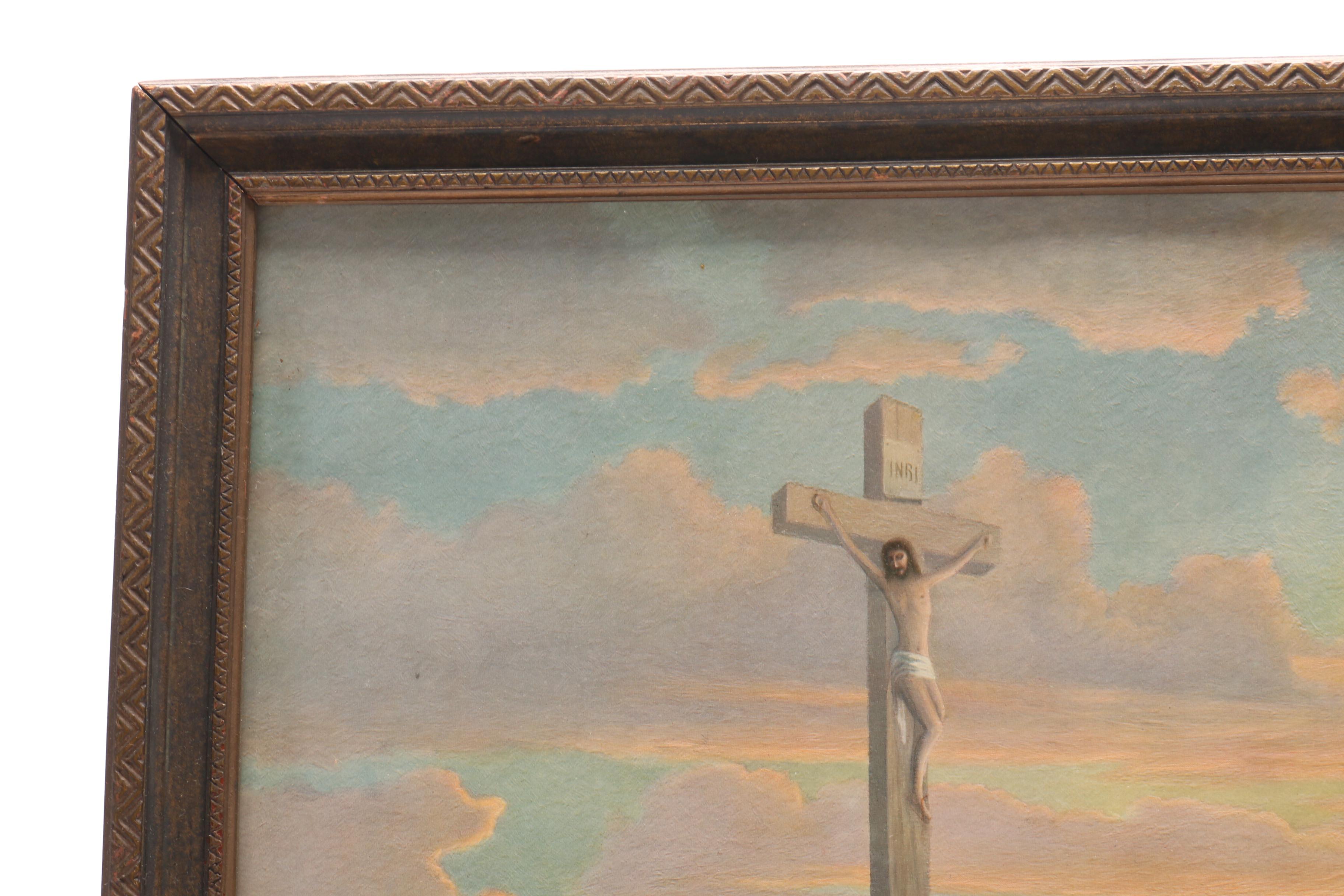 Offset Lithograph after Richard Kruger of Jesus on the Cross in Pastoral Landsca