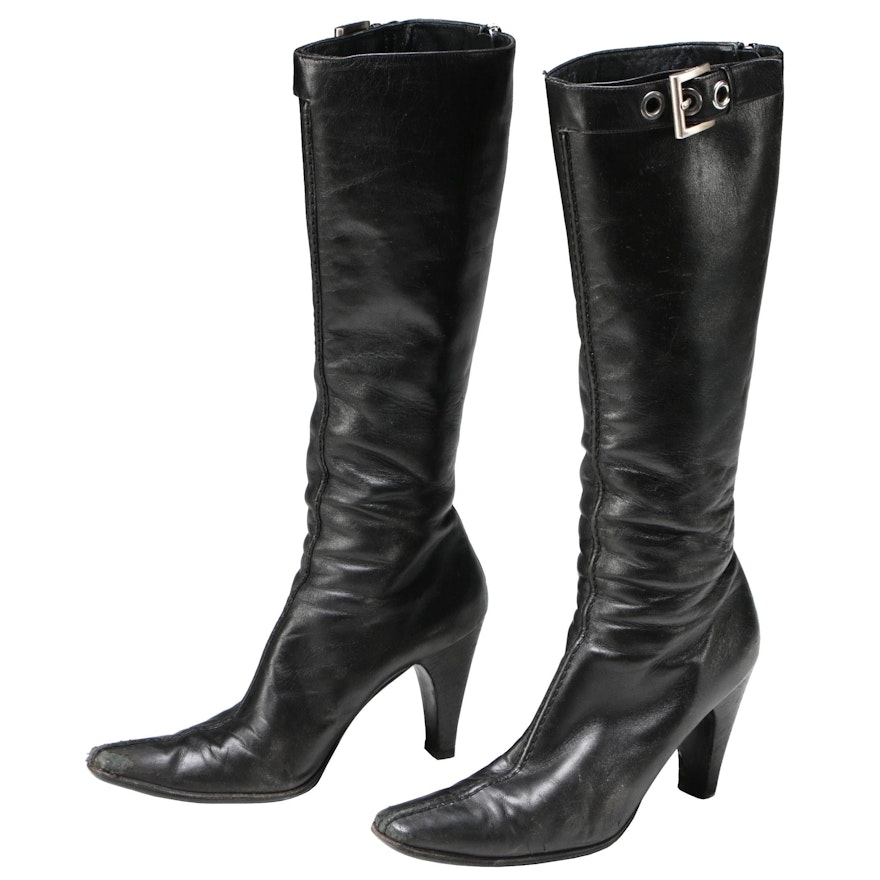 Prada Black Leather Tall Boots