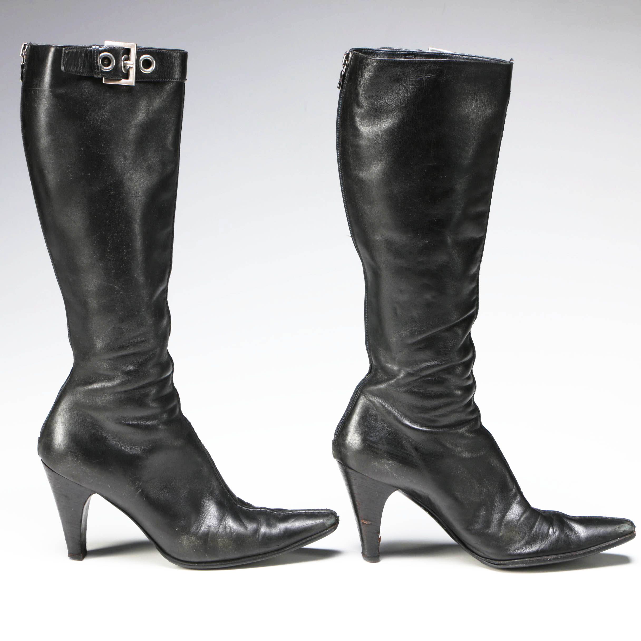 Prada Black Leather Tall Boots