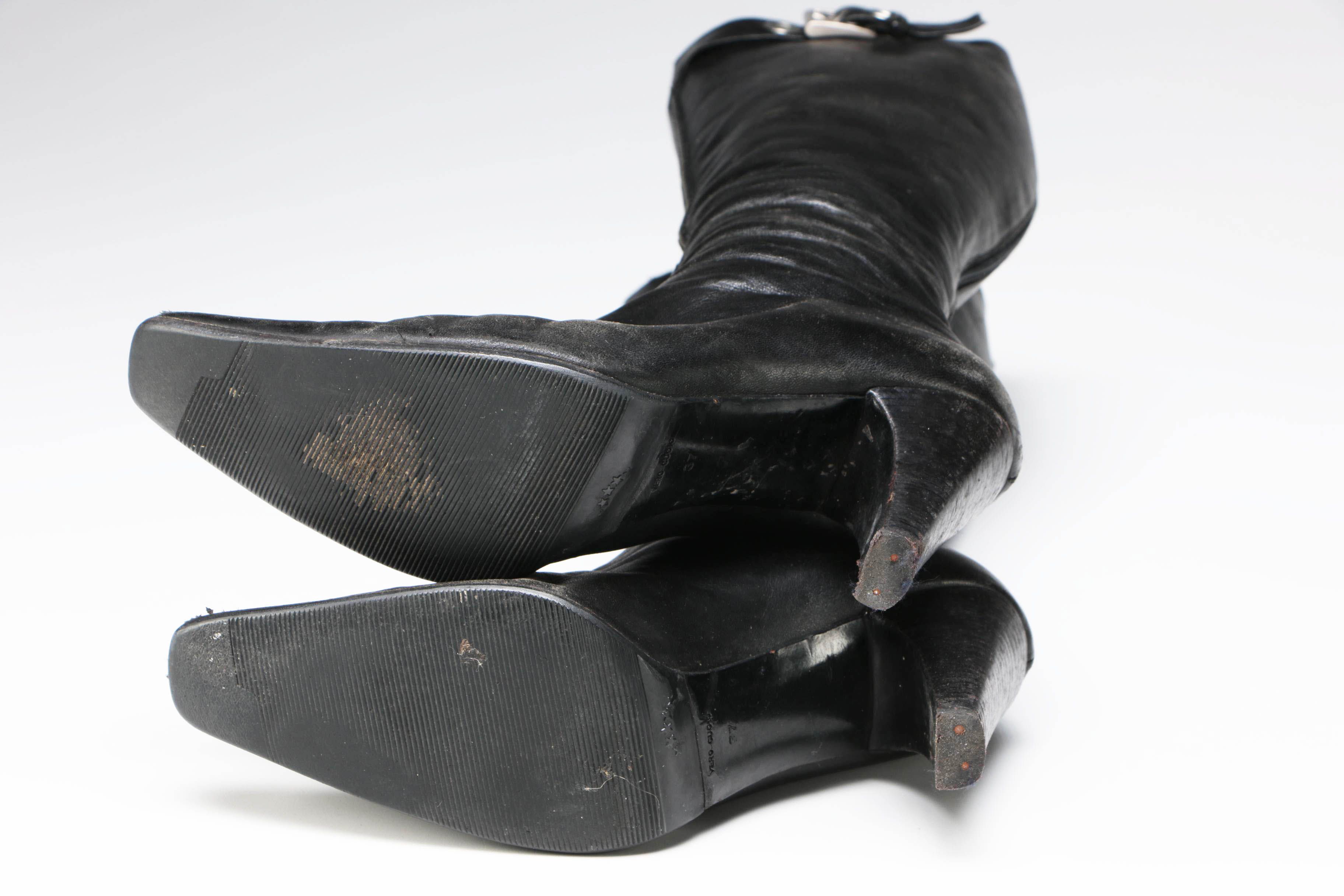 Prada Black Leather Tall Boots