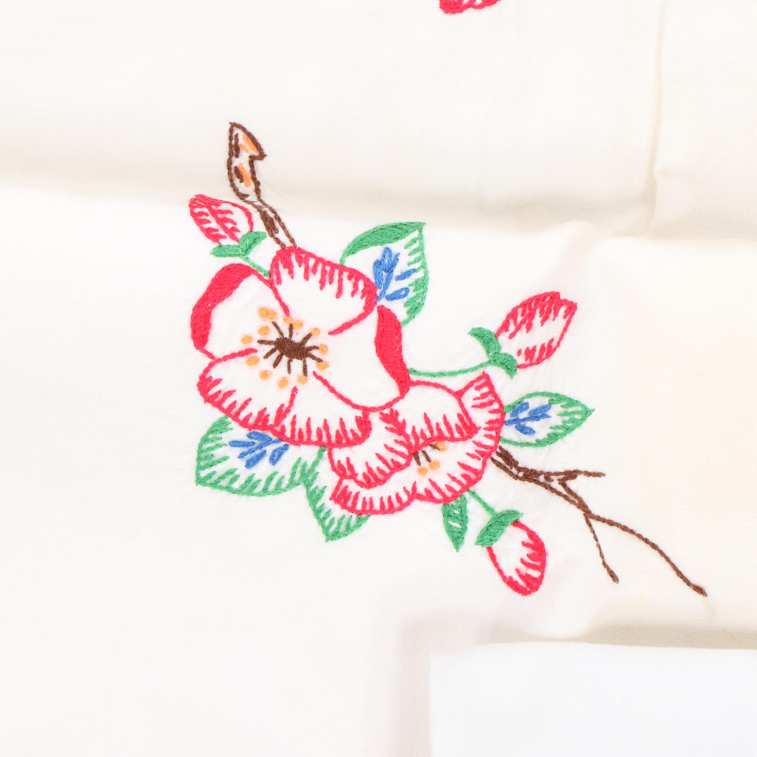 Hand Embroidered and Crocheted Pillow Cases, Mid-Century