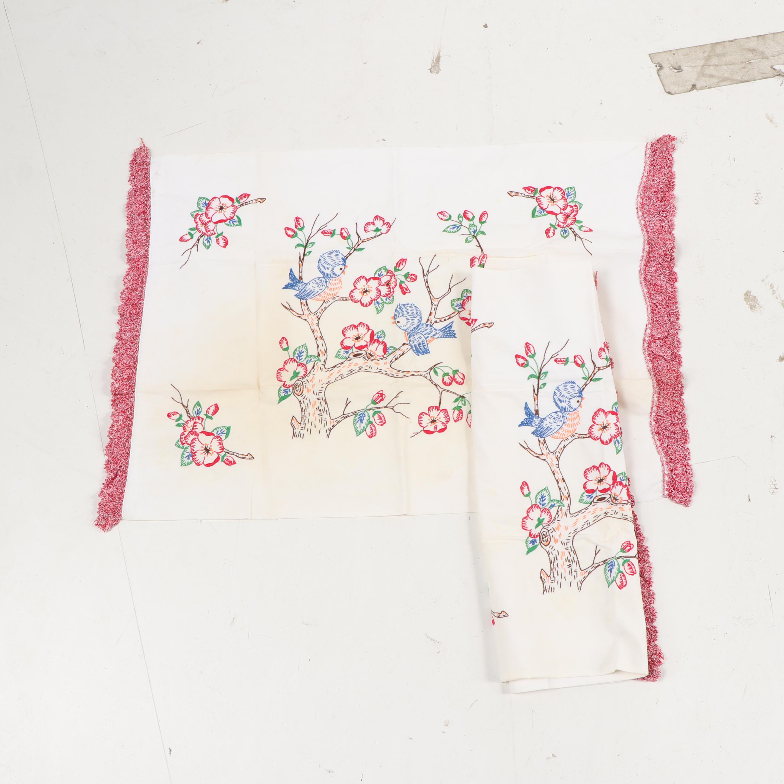 Hand Embroidered and Crocheted Pillow Cases, Mid-Century