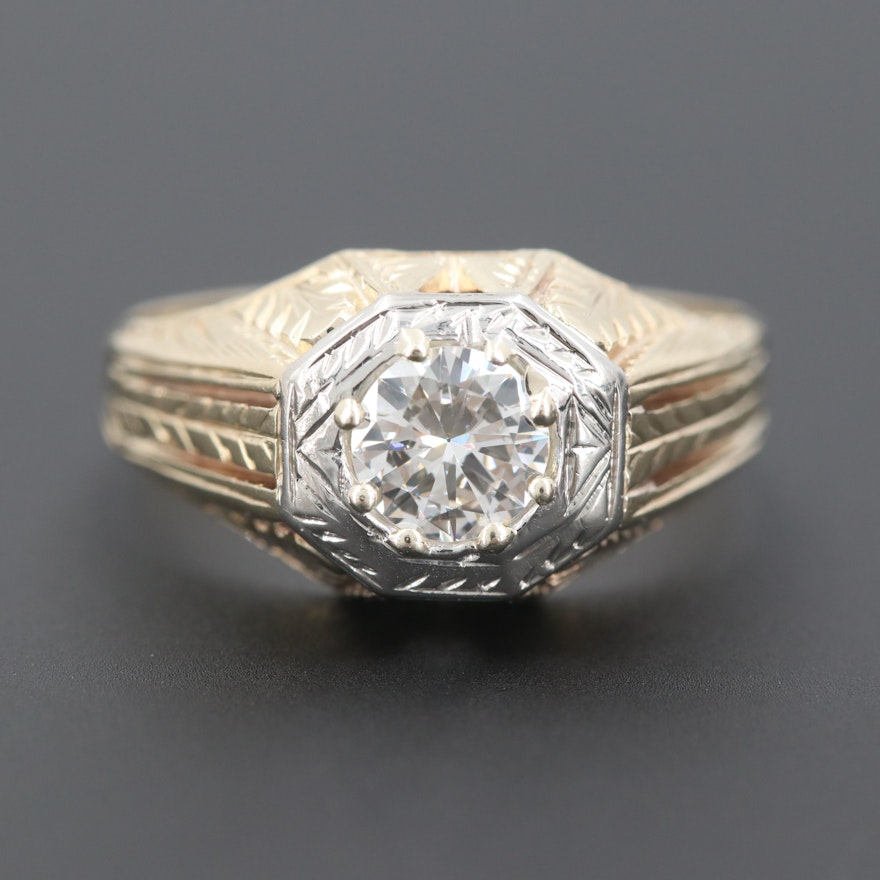 Art Deco 14K Yellow Gold and 18K White Gold Diamond Ring