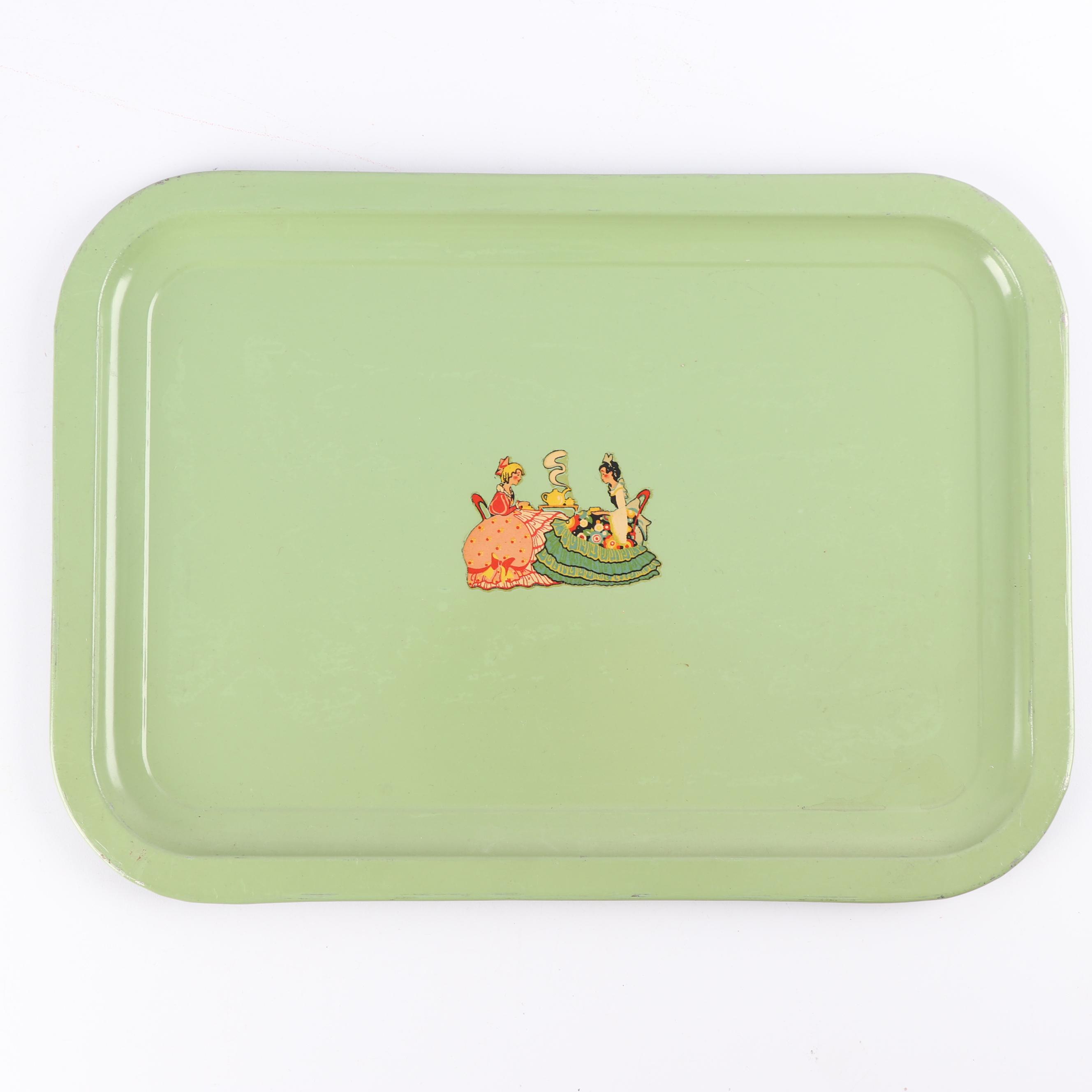 Vintage Floral and Figural Motif Metal Serving Trays