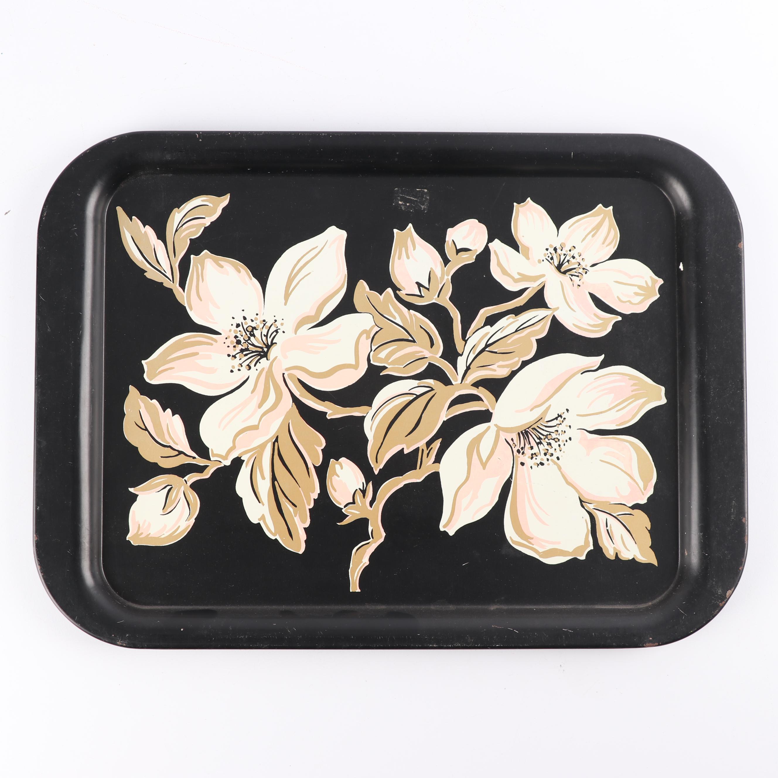 Vintage Floral and Figural Motif Metal Serving Trays