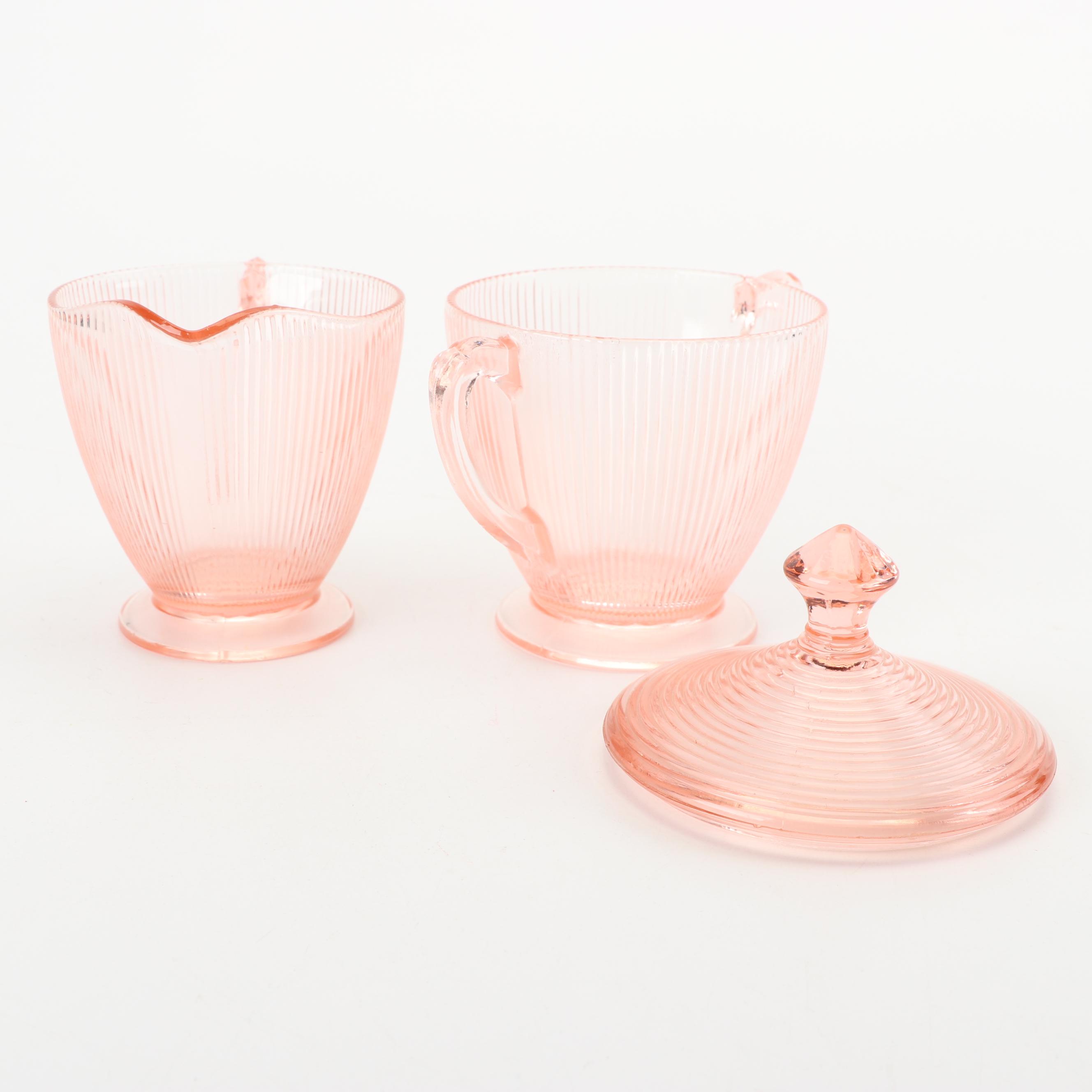Depression Glass Sugar and Creamer Sets Including Queen Mary, Early 20th Century