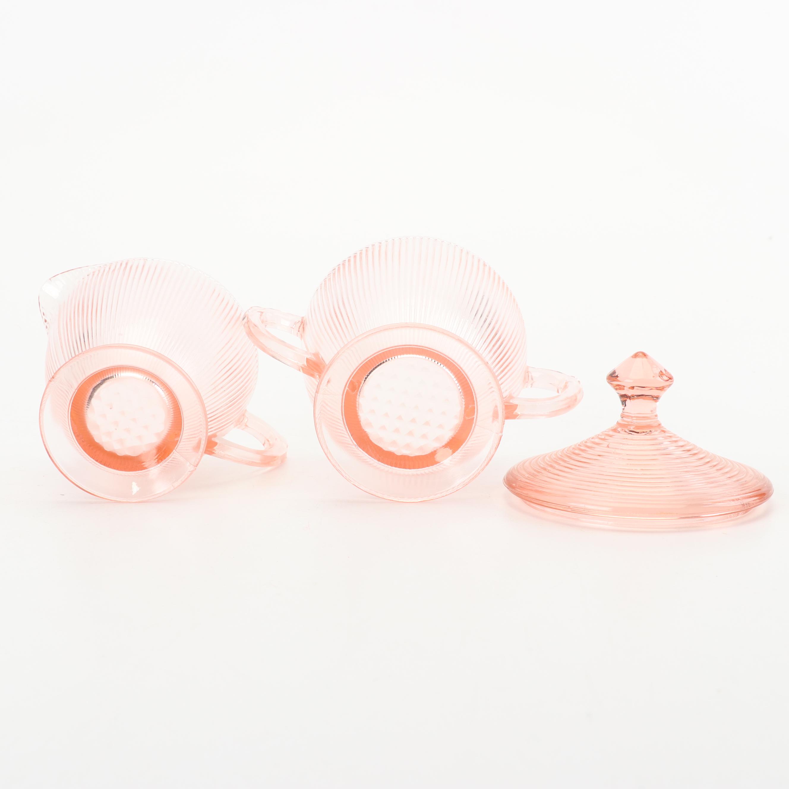 Depression Glass Sugar and Creamer Sets Including Queen Mary, Early 20th Century