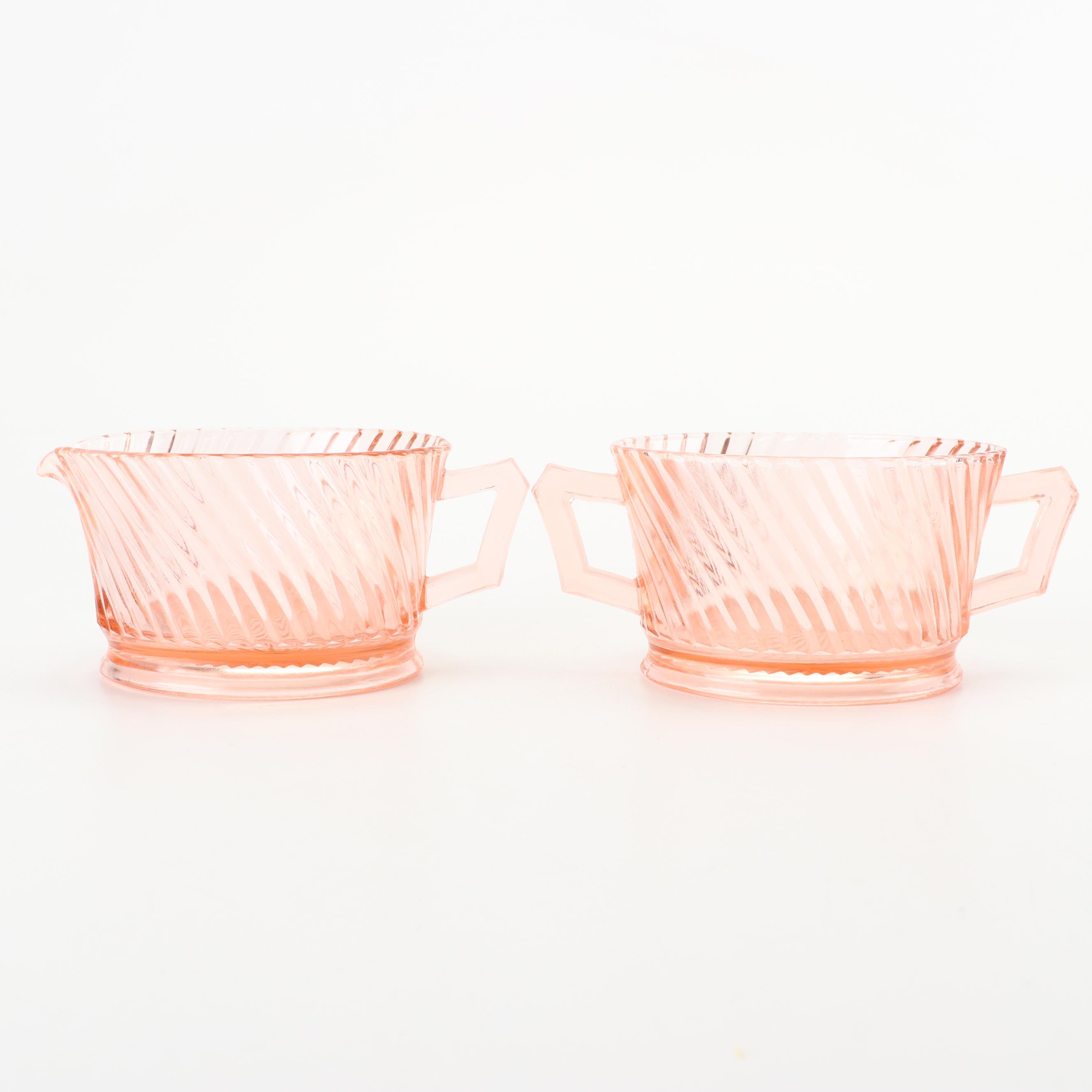 Depression Glass Sugar and Creamer Sets Including Queen Mary, Early 20th Century