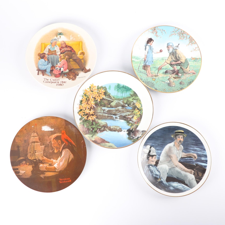 Porcelain Collector Plates including Norman Rockwell "Ship Builder" by Knowles