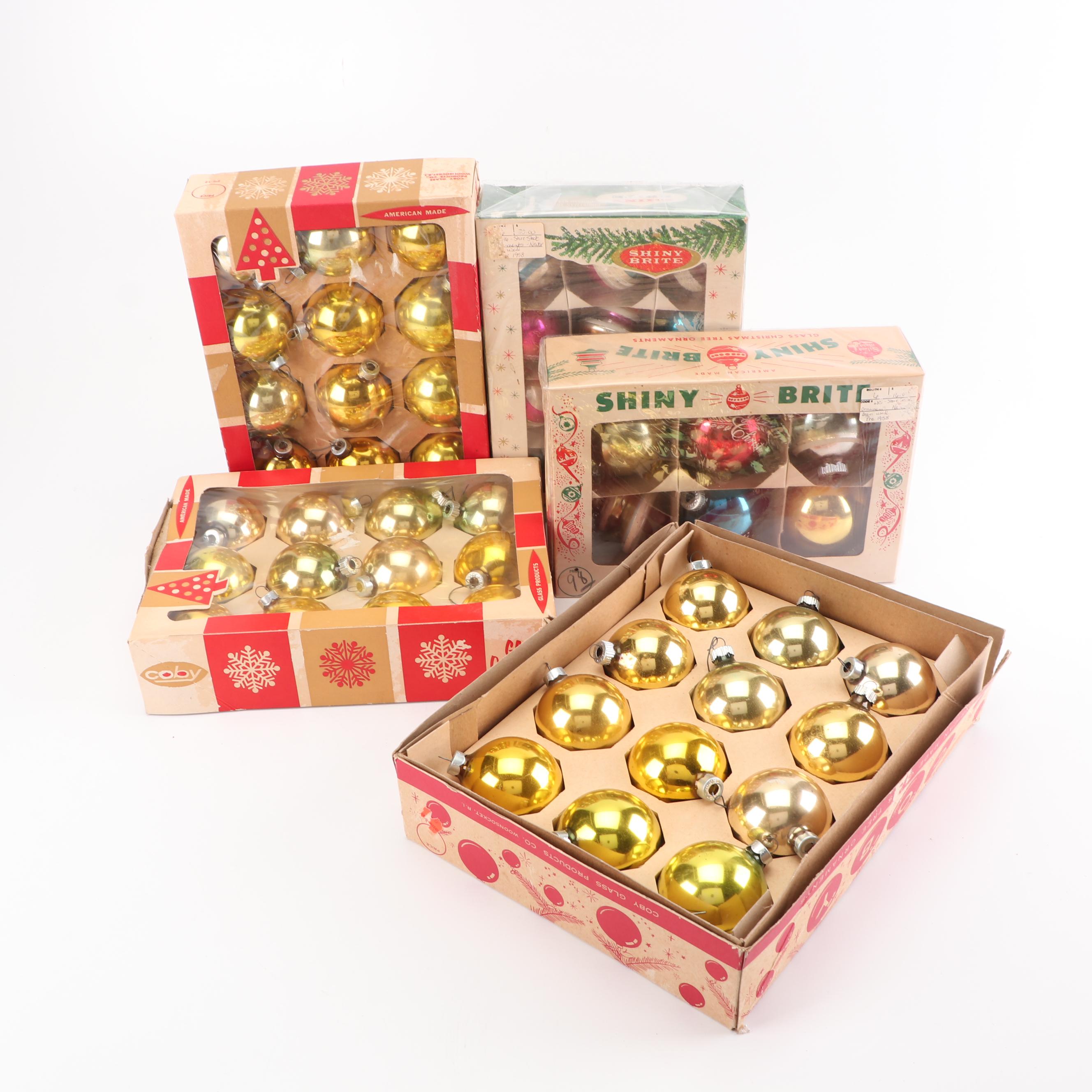 Glass Christmas Ornaments including Coby and Shiny Brite, Mid-20th Century