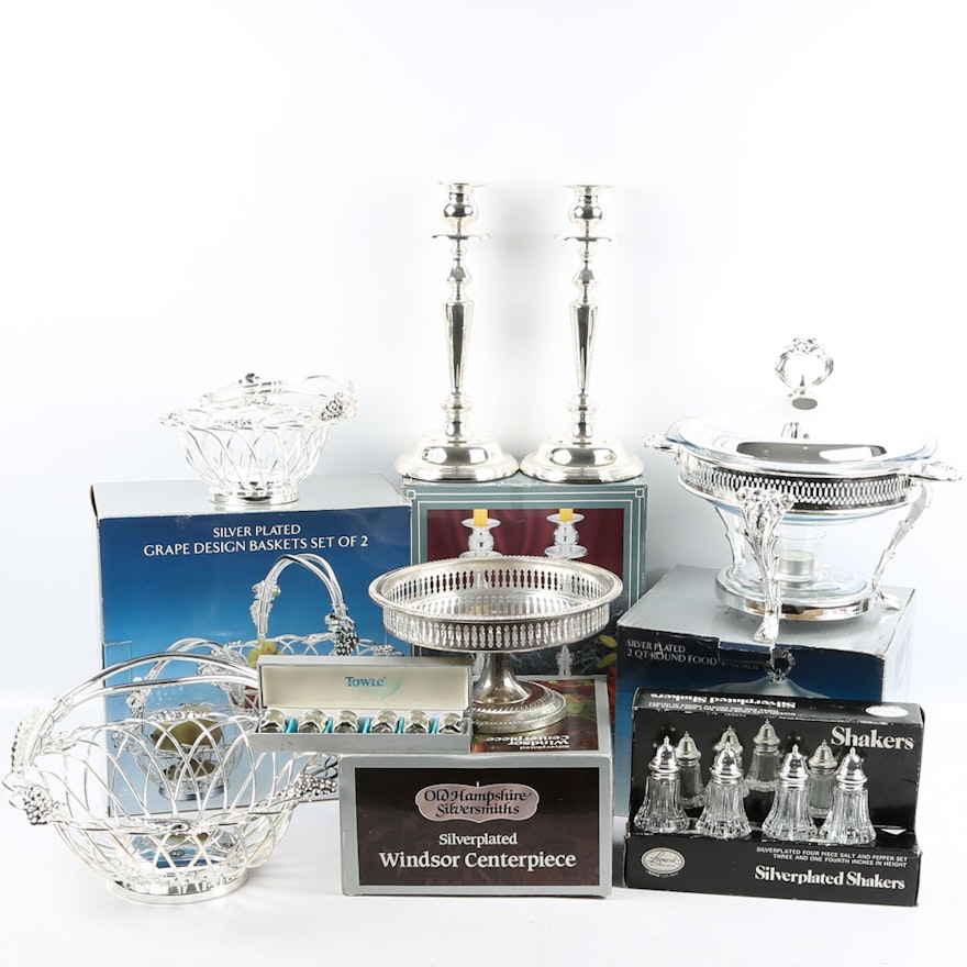 Old Hampshire "Windsor" Centerpiece with Other Silver Plate Tableware