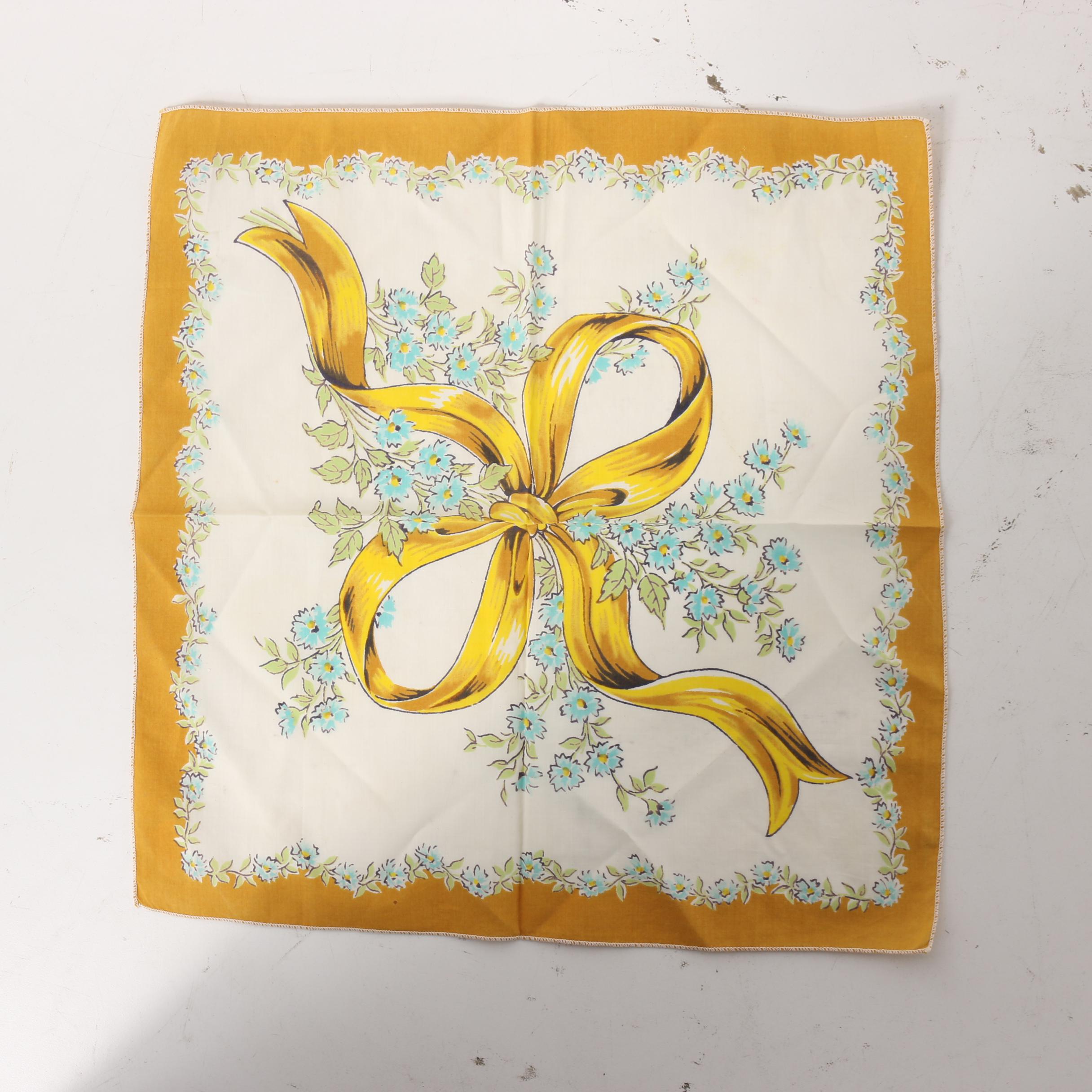 Printed Floral Table Linens, Tea Towels, and Apron, Mid-Century