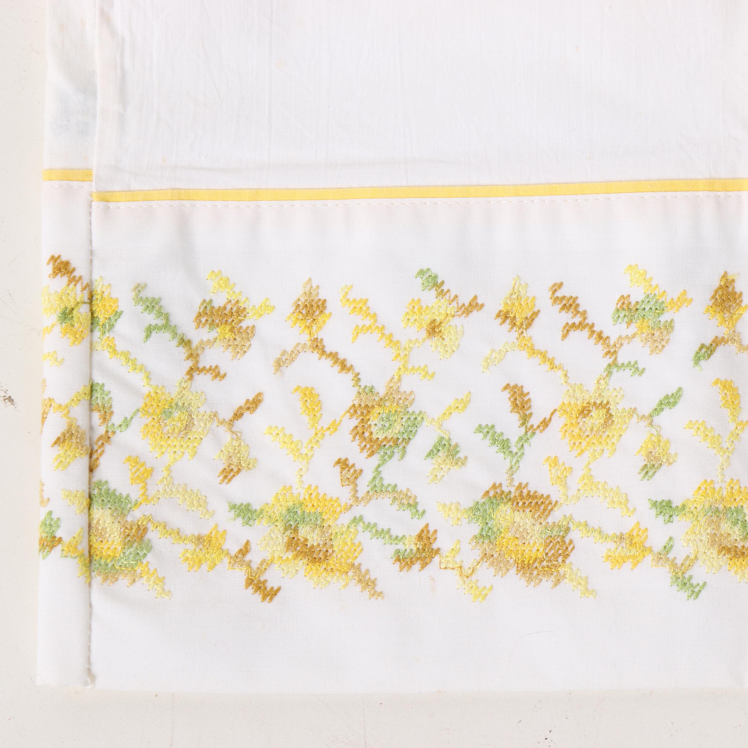 Hand Embroidered and Crocheted Pillow Cases, Mid-Century