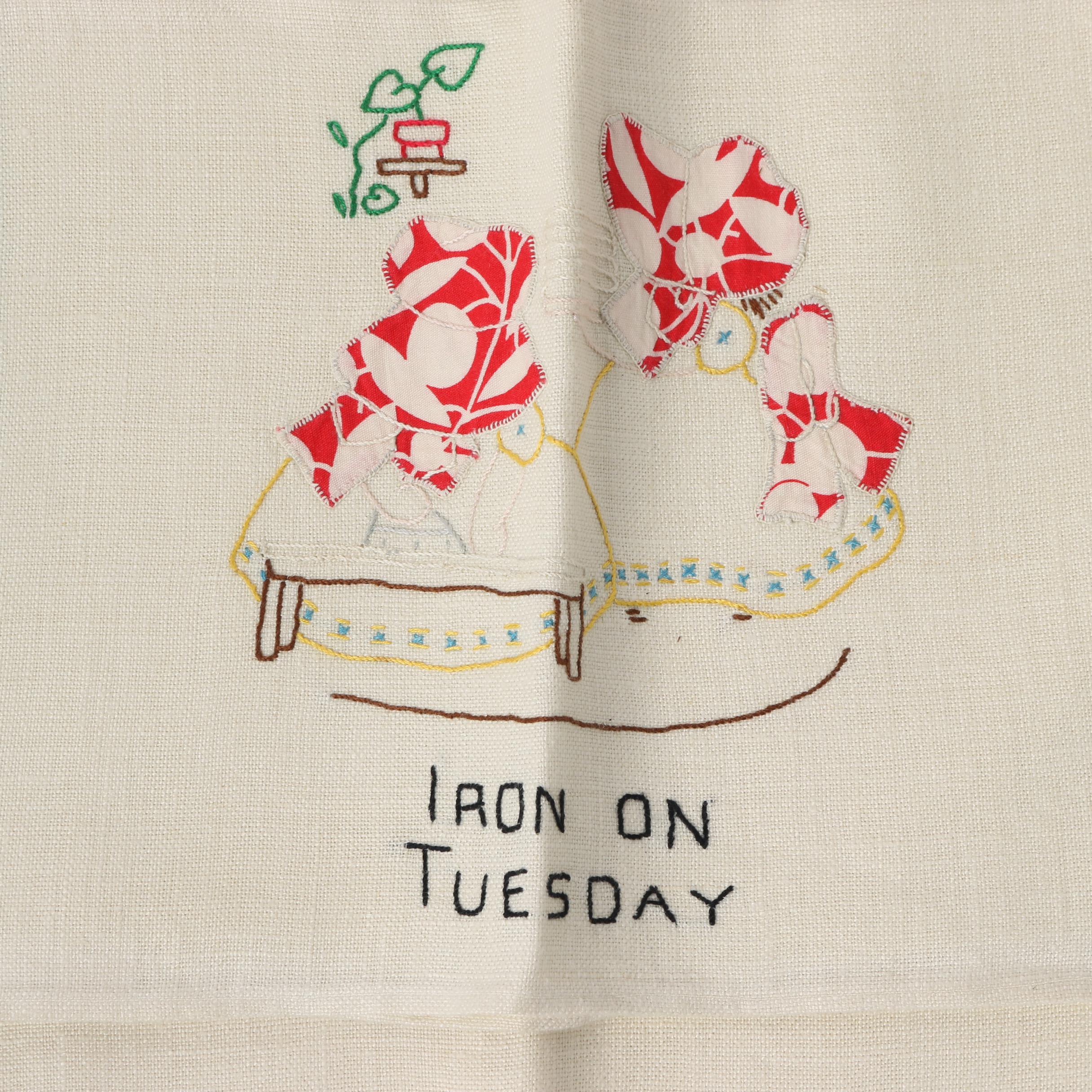 Embroidered Days of The Week Tea Towels, Mid-Century