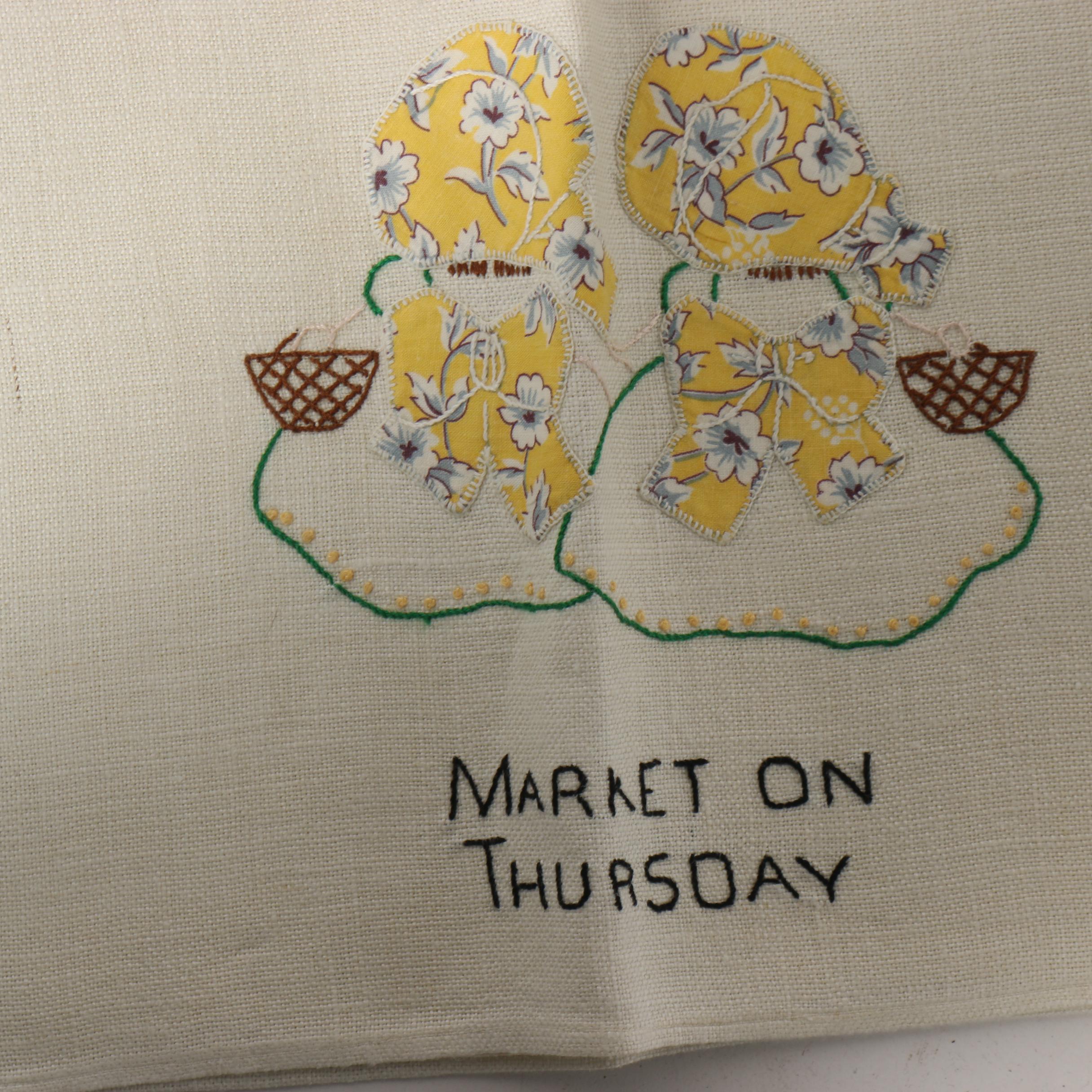 Embroidered Days of The Week Tea Towels, Mid-Century