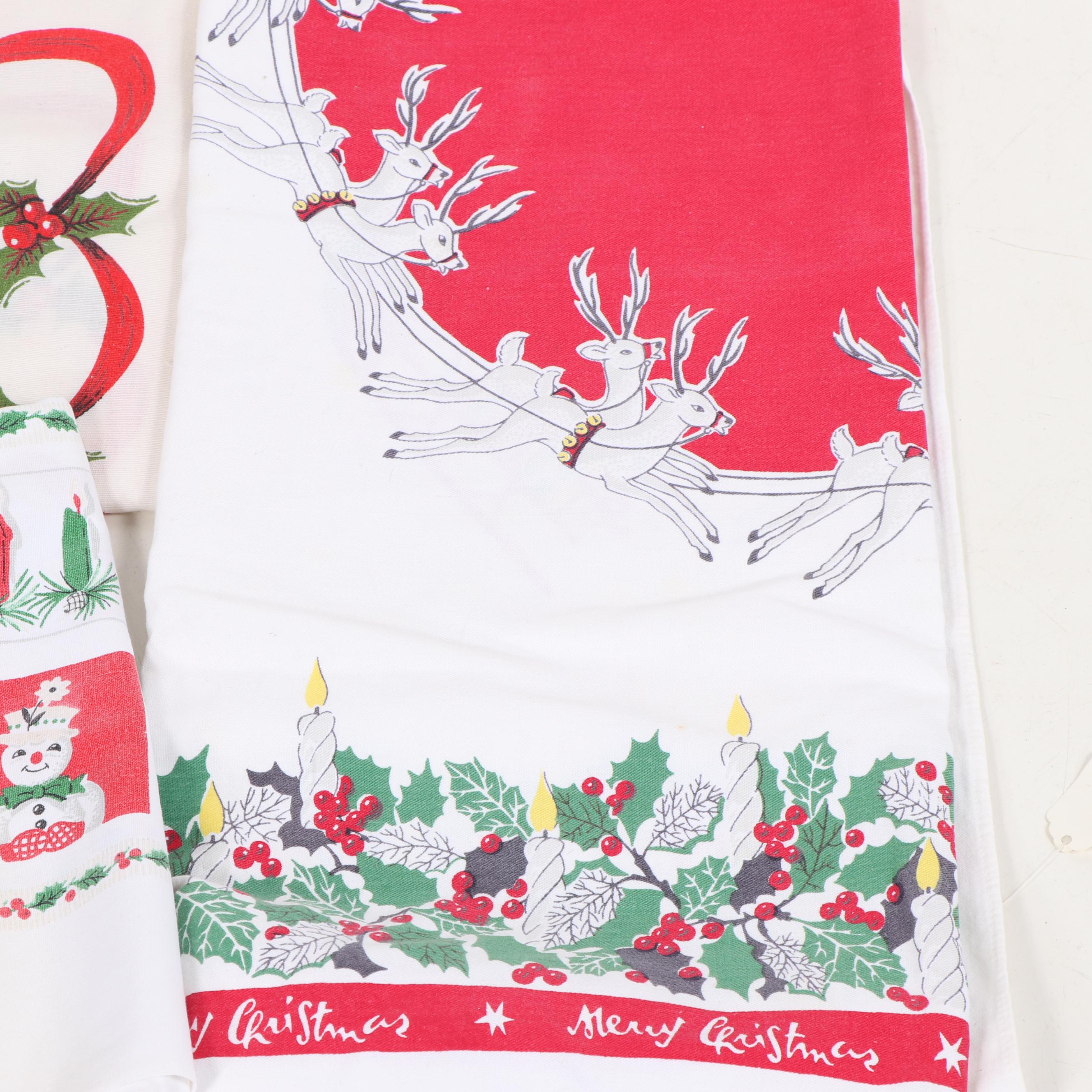 Printed Christmas Table Linens, Mid-Century