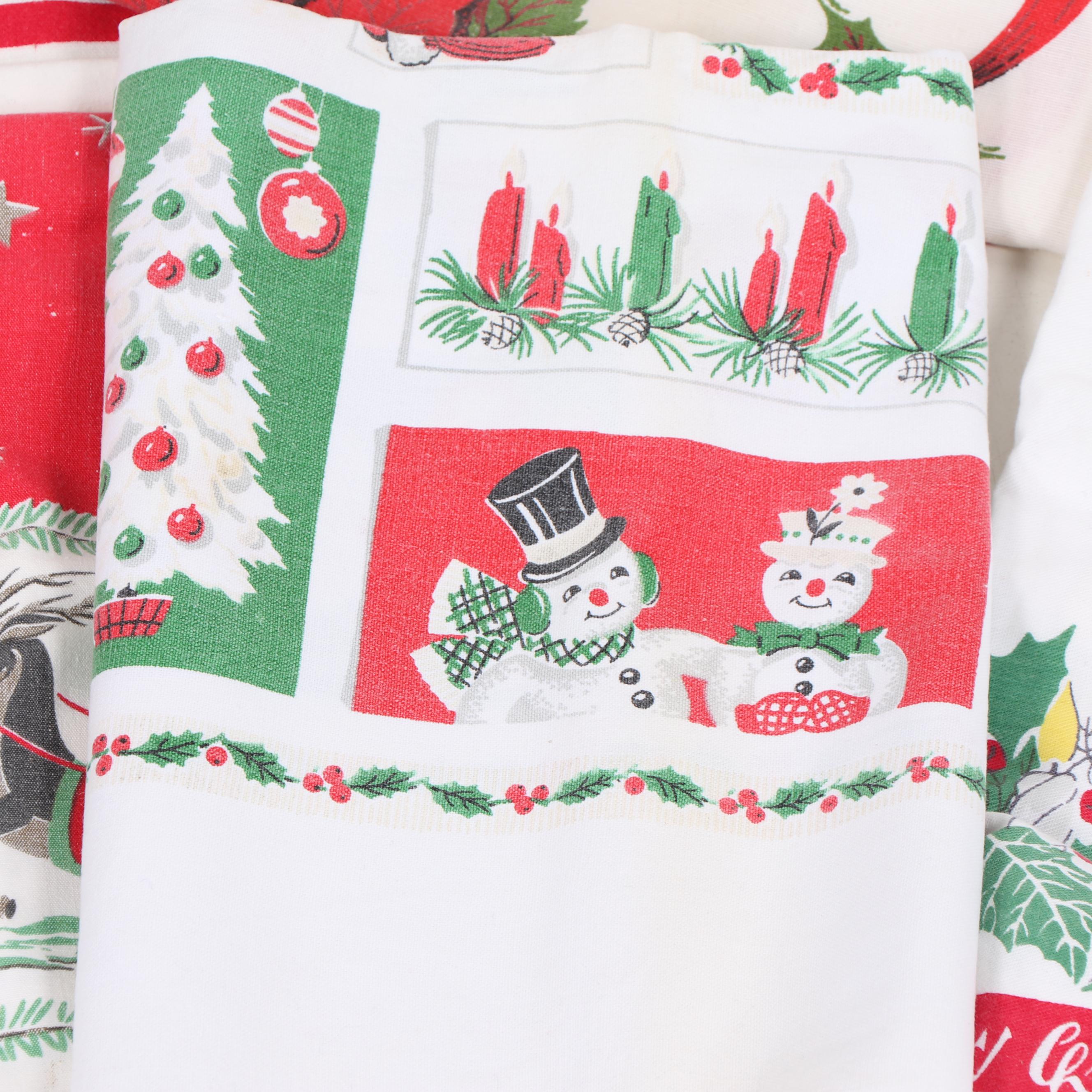 Printed Christmas Table Linens, Mid-Century